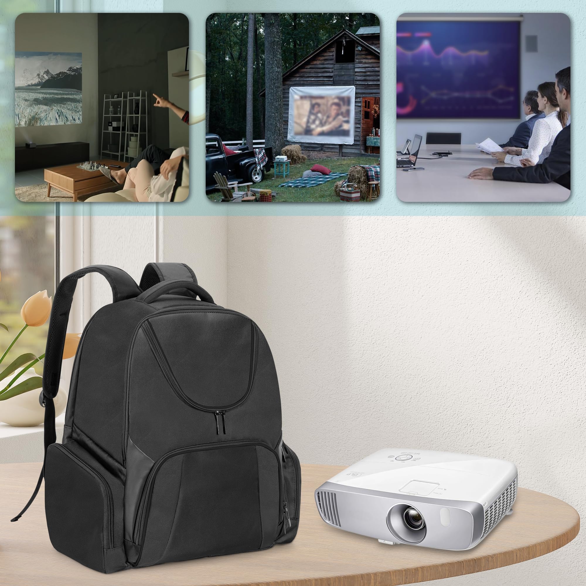 CURMIO Universal Projector Carrying Case - Compatible with Epson, BenQ & Major Projector Brands - Portable Travel Backpack with Laptop Compartment & Multiple Pockets - Durable Black Design - Perfect for Business Travel, Home Theater & Classroom Presentations