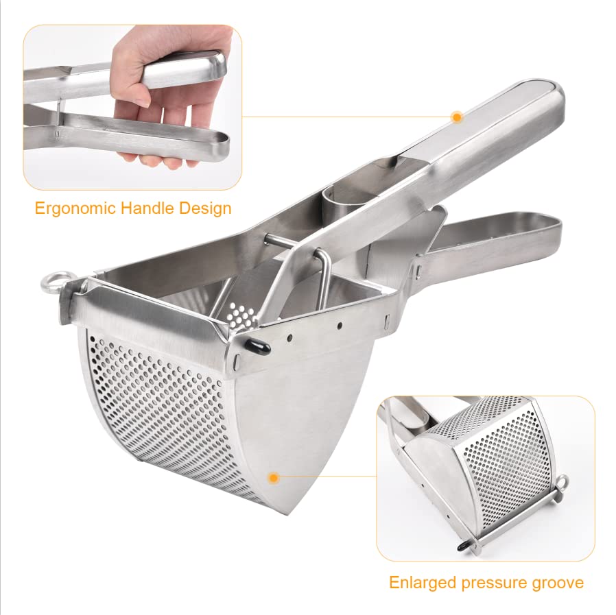 Professional Stainless Steel Potato Ricer - Heavy Duty Mashed Potato Maker for Creamy Mashed Vegetables & Fruits - Perfect for Home Cooking, Baby Food & Restaurant Use