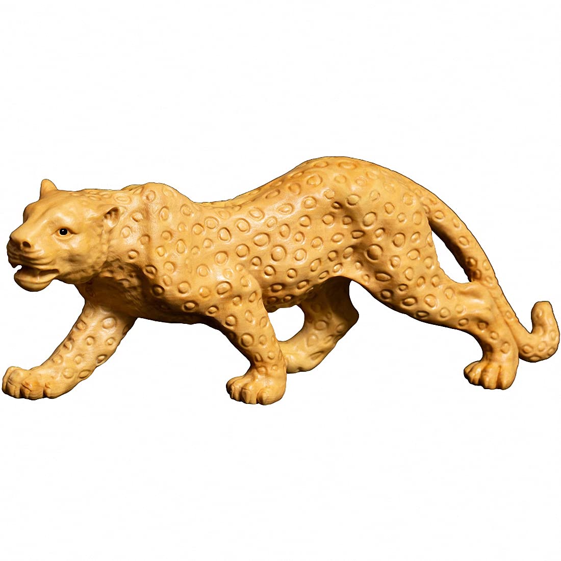 Hand-Carved Natural Boxwood Feng Shui Money Leopard Statue - Wealth & Prosperity Home Decor for Office Desk & Living Room