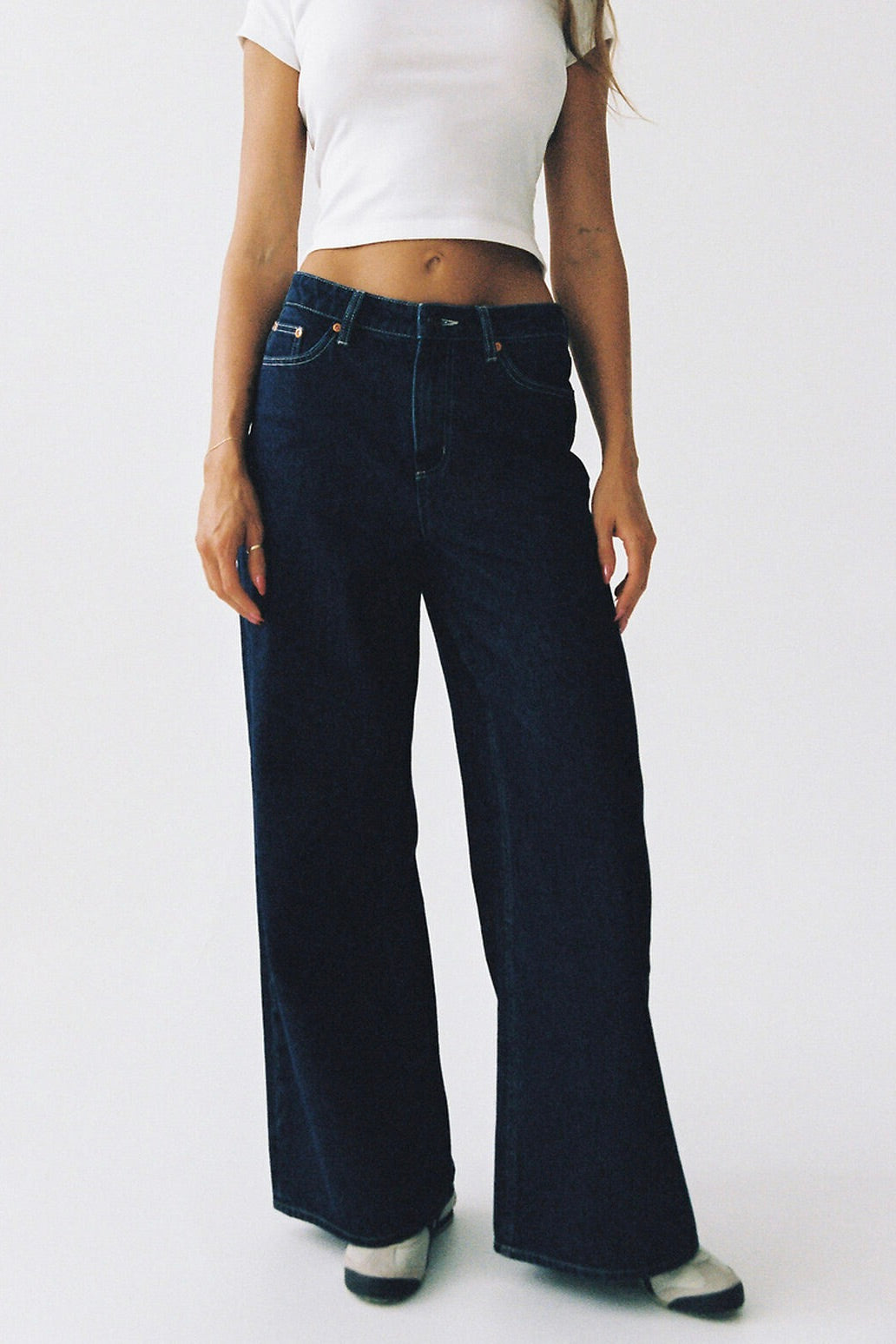 Essential Blue Rinse Mid Relaxed Wide Leg Jeans for Women - Comfortable Stretch Denim Pants for Casual Wear, Work & Everyday Outfits