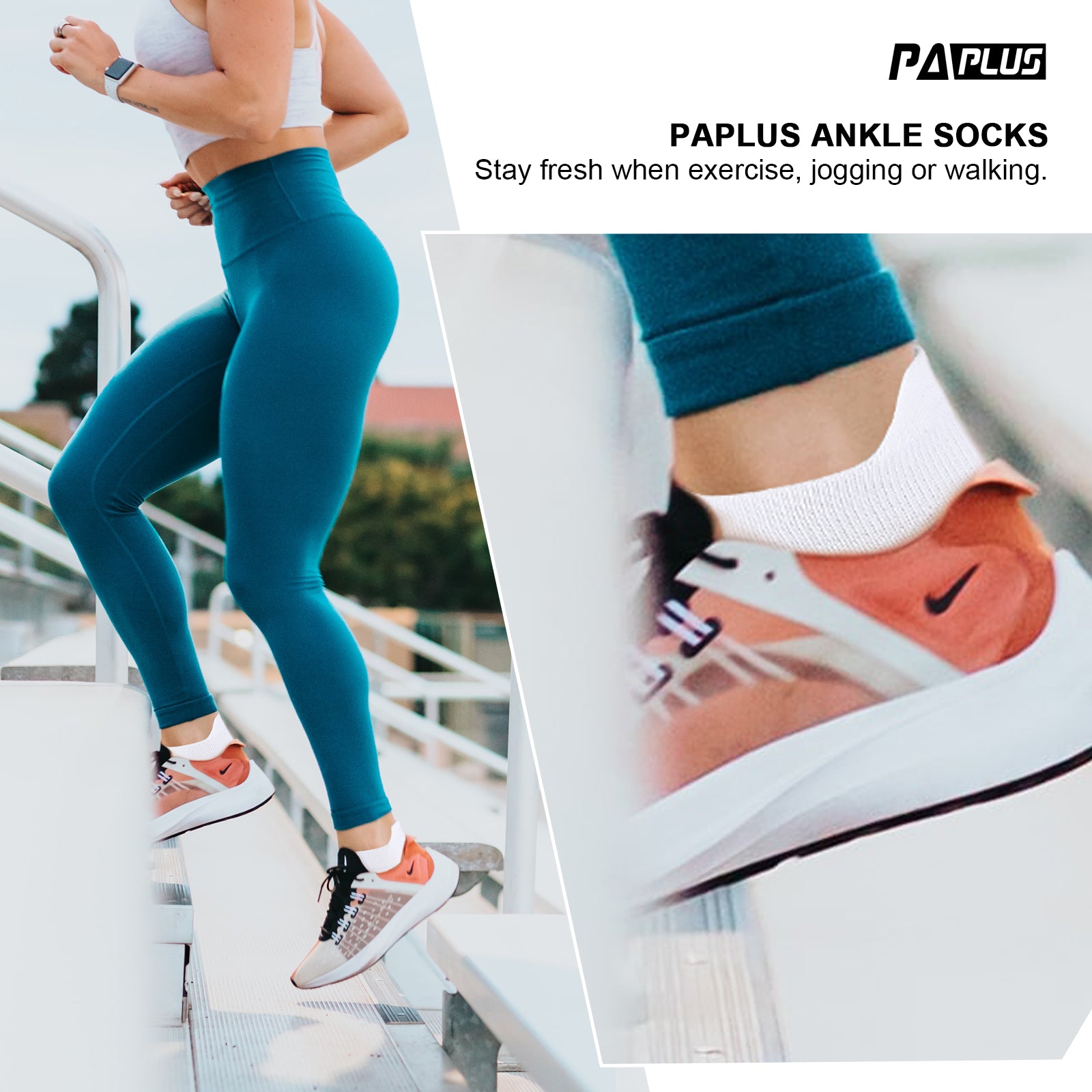 GECKOMAN x PAPLUS Women's Breathable Ankle Athletic Socks 2 Pairs - Comfortable Running & Workout Socks for Gym, Yoga & Daily Wear