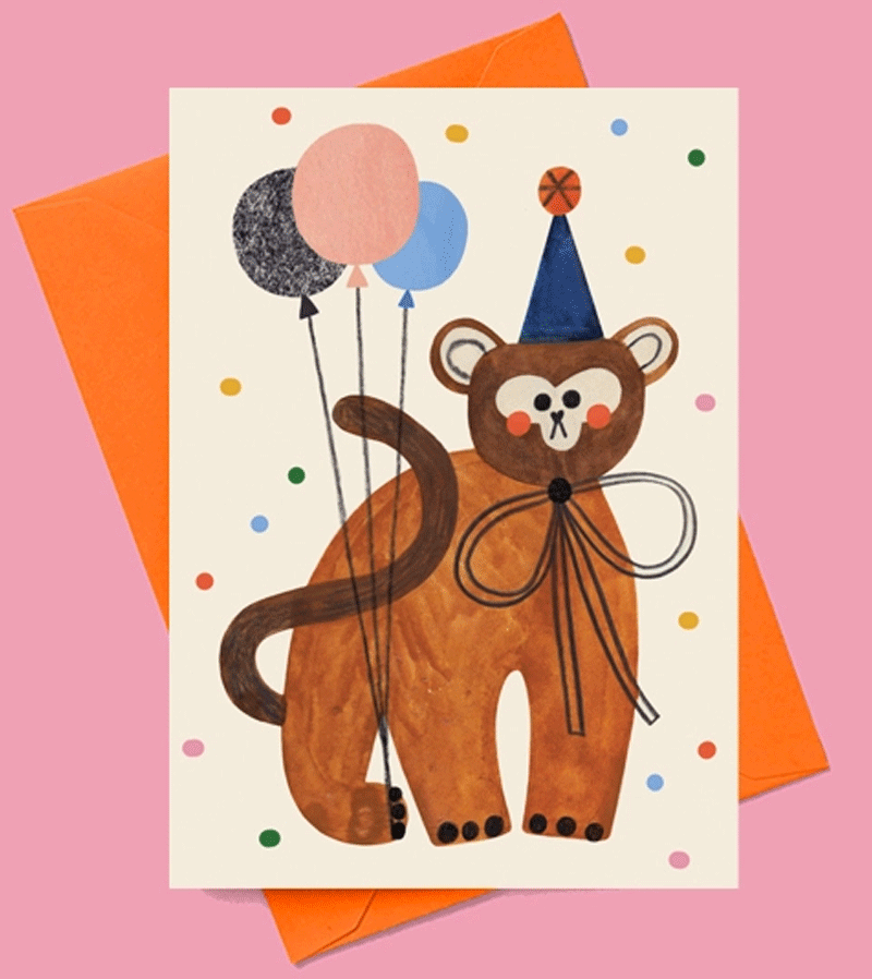 Funny Party Monkey Greeting Card by Daria Solak - Perfect for Birthdays, Anniversaries & Special Occasions