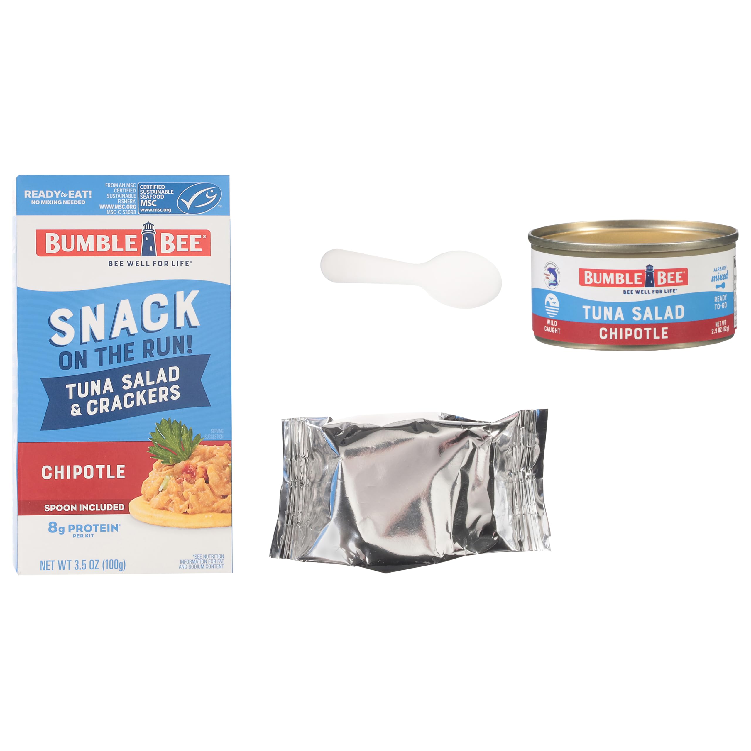 Bumble Bee Chipotle Tuna Salad with Crackers Kit - 3.5 Oz, Pack of 12 | Wild Caught, Ready to Eat Protein Snack with Spoon | Shelf Stable, Convenient for Office Lunch, Hiking & Road Trips