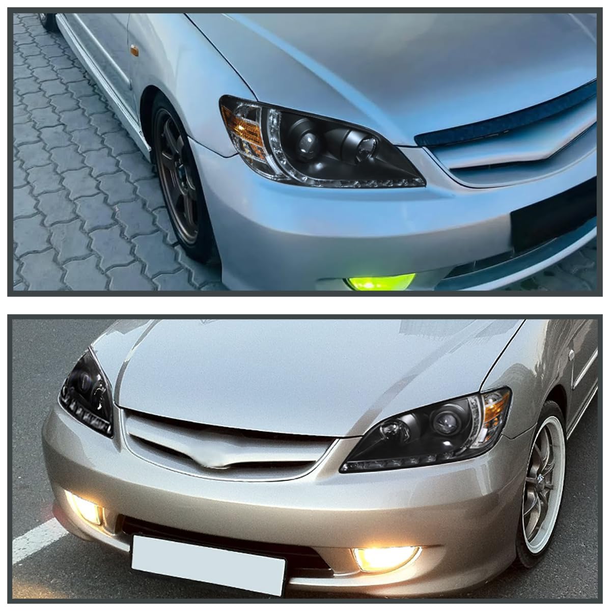 Spec-D Tuning R8 Style LED Projector Headlights - Black Housing - Compatible with 2004-2005 Honda Civic Sedan & Coupe - Left & Right Pair Headlamp Assembly - Upgrade for Night Driving & Enhanced Visibility
