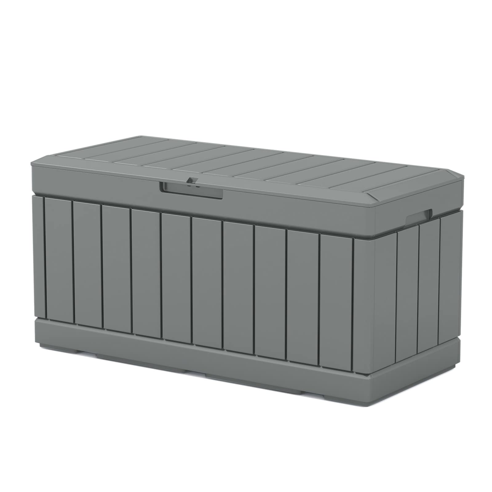 Patiowell 82 Gallon Resin Deck Box - Waterproof Large Outdoor Storage Container with Wood Look Finish for Patio Furniture, Pool Toys, Garden Tools & Sports Equipment | Lockable Grey Deck Box for Backyard, Poolside & Garage Organization