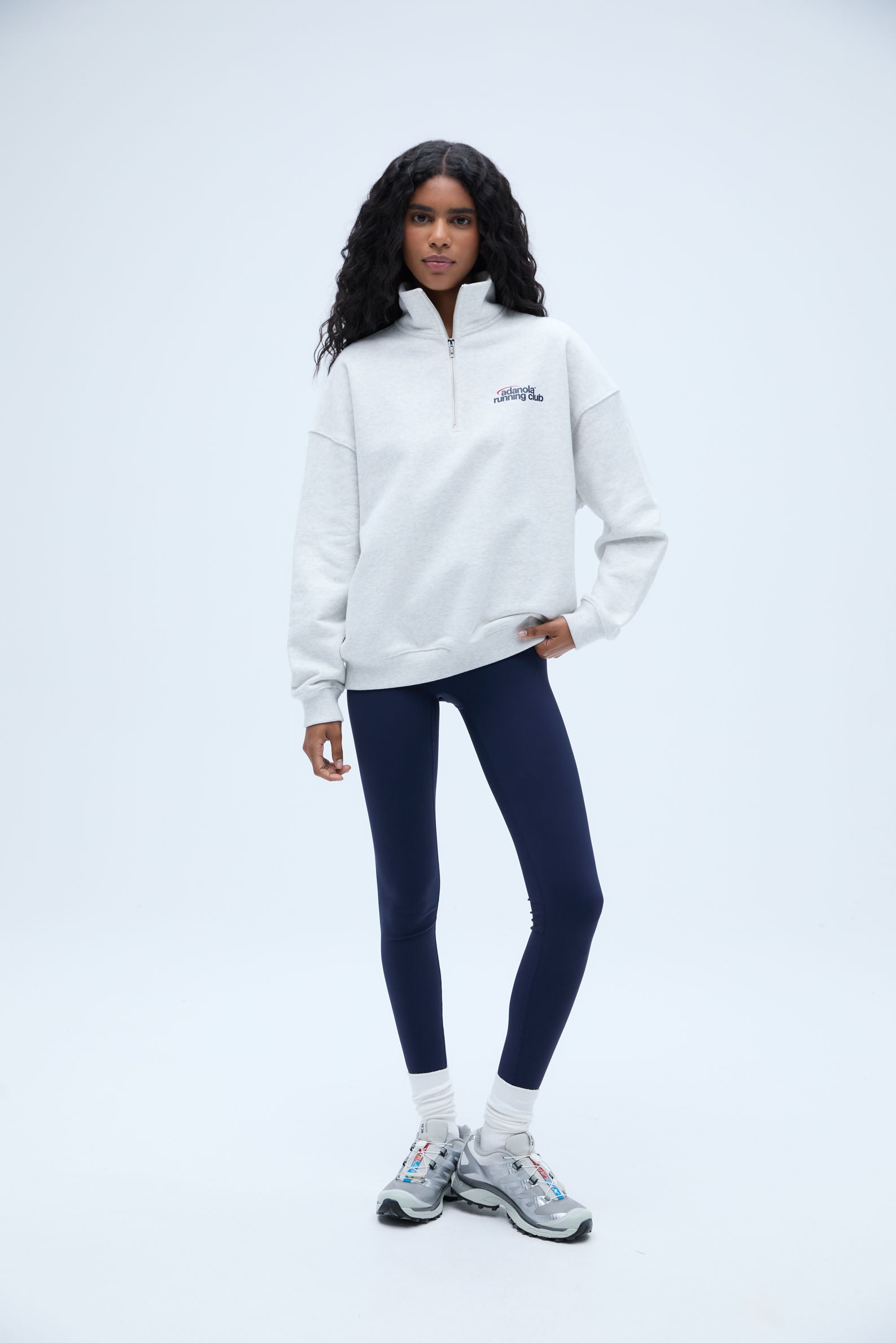 Oversized Funnel Neck Zip Sweatshirt for Runners - Light Grey Melange & Classic Red | Comfortable Workout Top for Jogging, Gym & Casual Wear