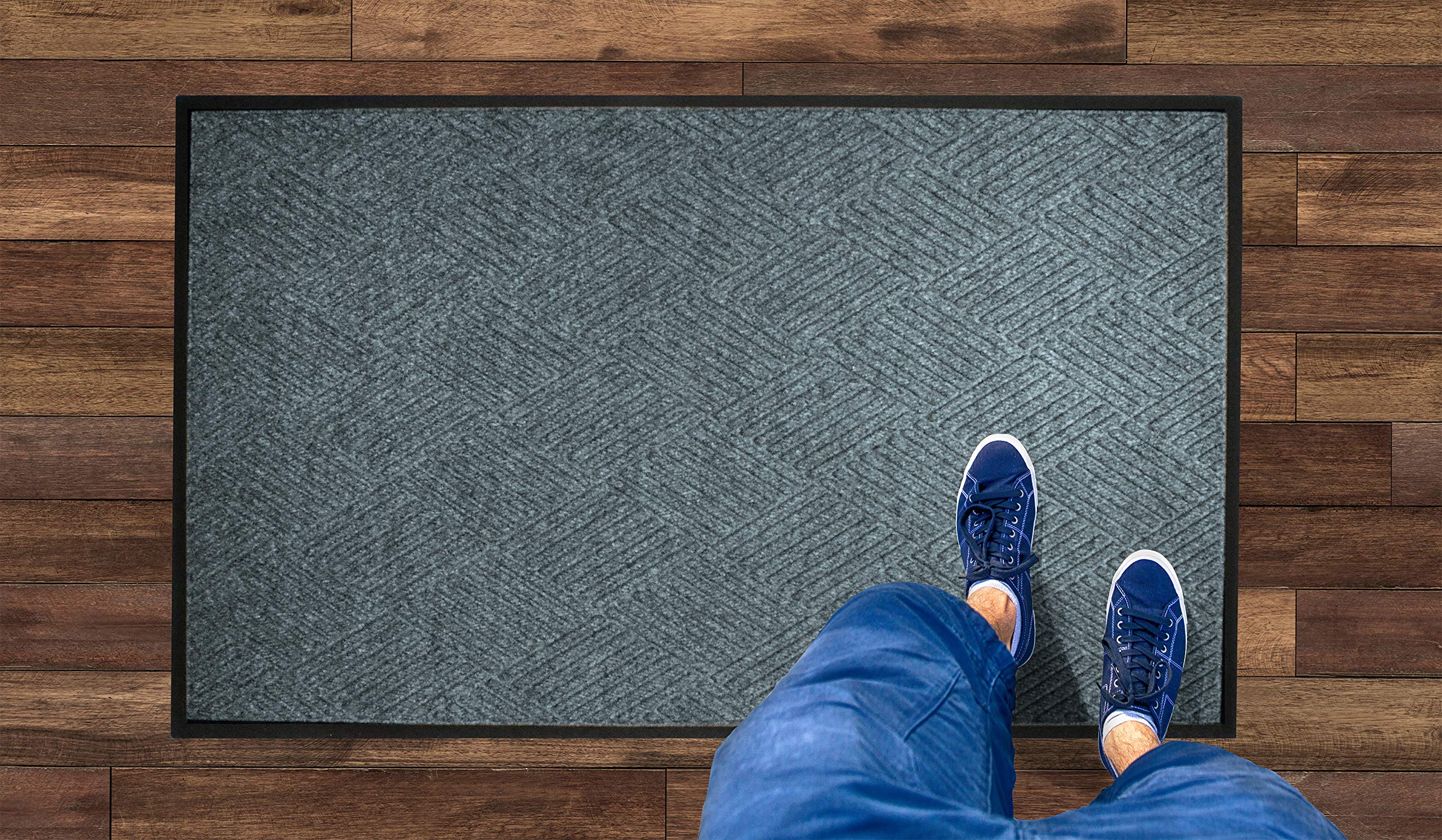 WaterHog Diamond Commercial-Grade Entrance Mat with Rubber Border – Indoor/Outdoor Quick-Drying Stain-Resistant Doormat (Bluestone, 3' x 8') for Home, Office, and High-Traffic Areas