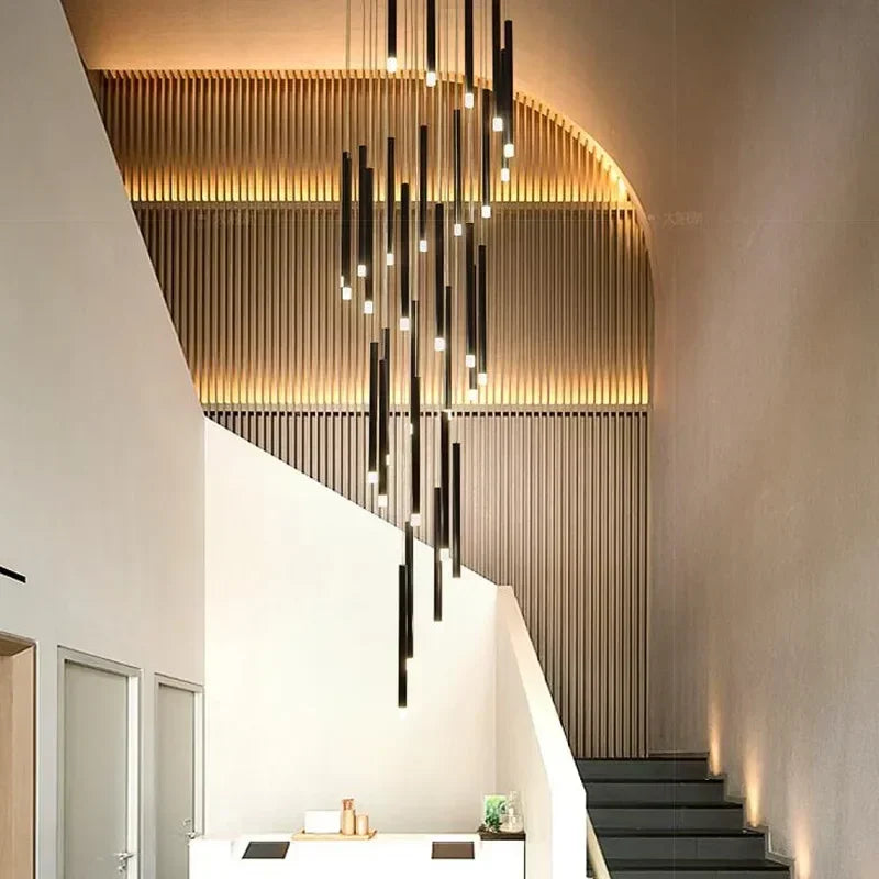 Modern Black Minimalist Stick Chandelier - Sleek Linear Lighting Fixture for Staircase, Hallway, Entryway & Contemporary Home Decor