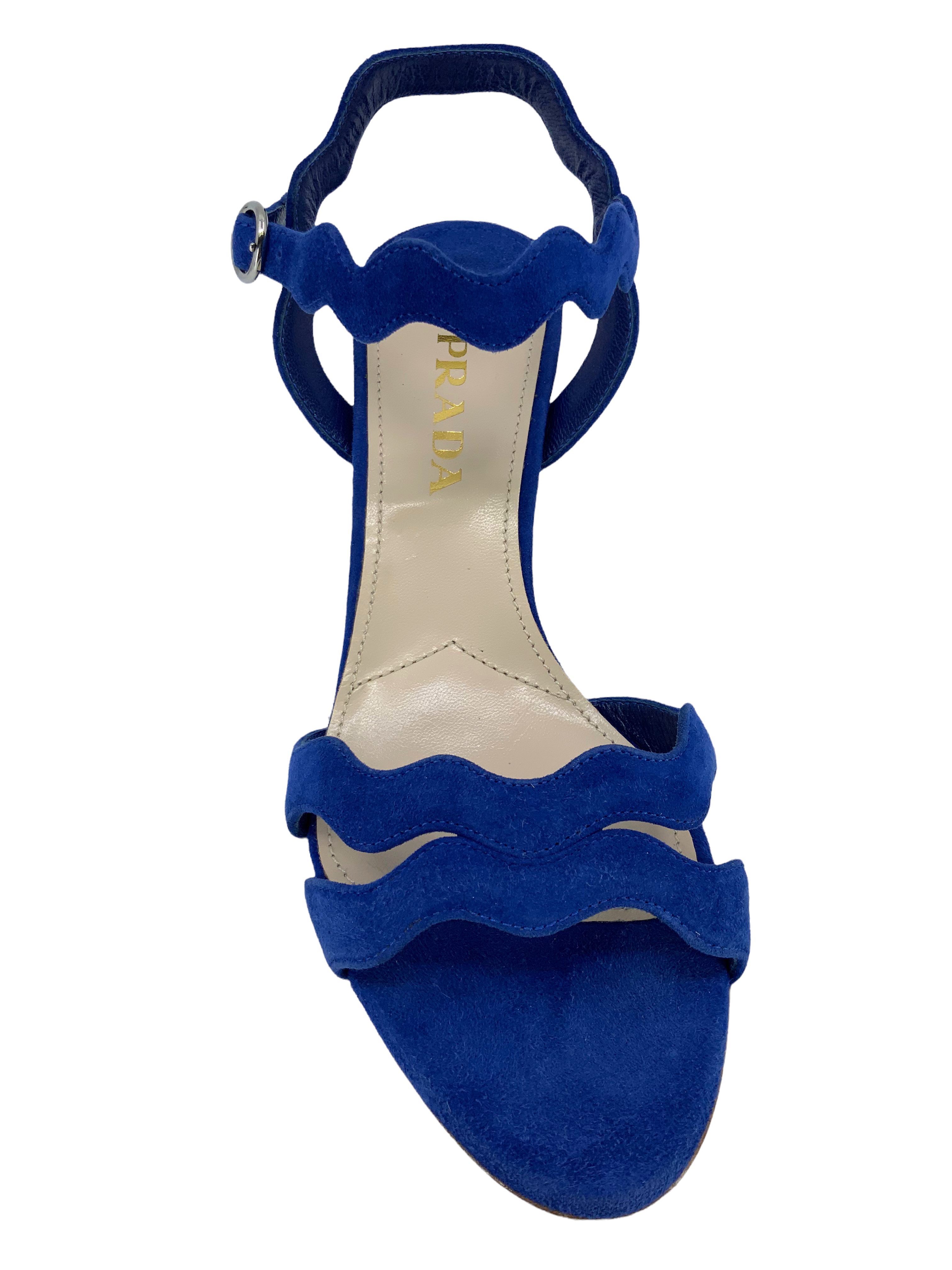 Prada Wavy Strap Scalloped Suede Sandals Women's Size 7 | New Luxury Designer Heels for Summer Outfits & Beach Weddings