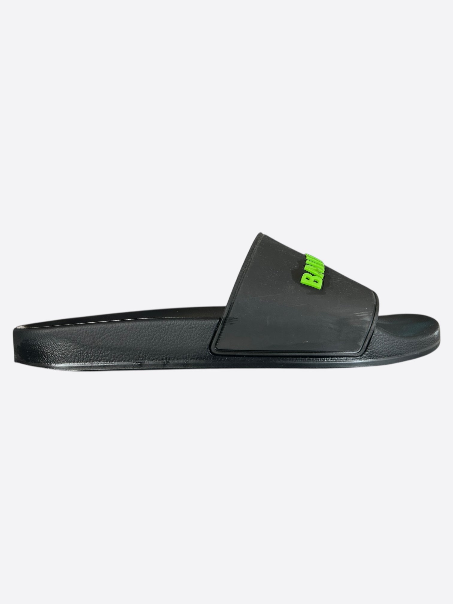Balenciaga Black & Green Logo Slides - Men's Luxury Designer Sandals for Summer Comfort & Style - Perfect for Beach, Pool, and Casual Wear