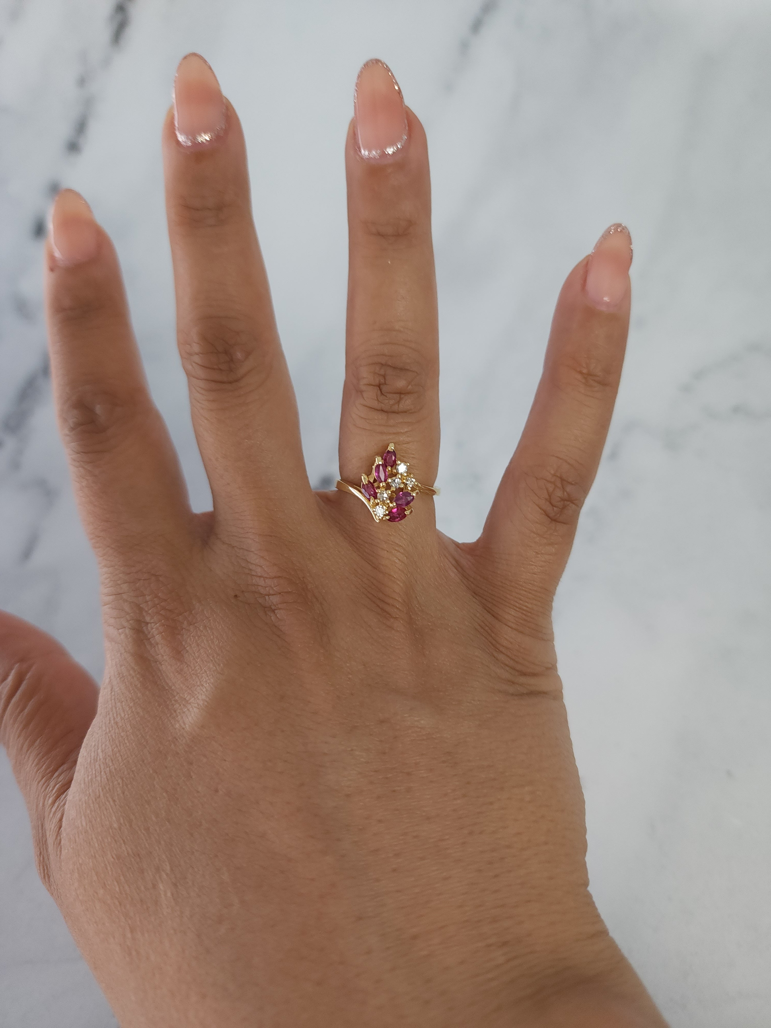 14K Yellow Gold Ruby & Diamond Cluster Ring - 0.50cttw Vintage Style Jewelry for Women, Perfect for Anniversary Gifts, Valentine's Day & Special Occasions