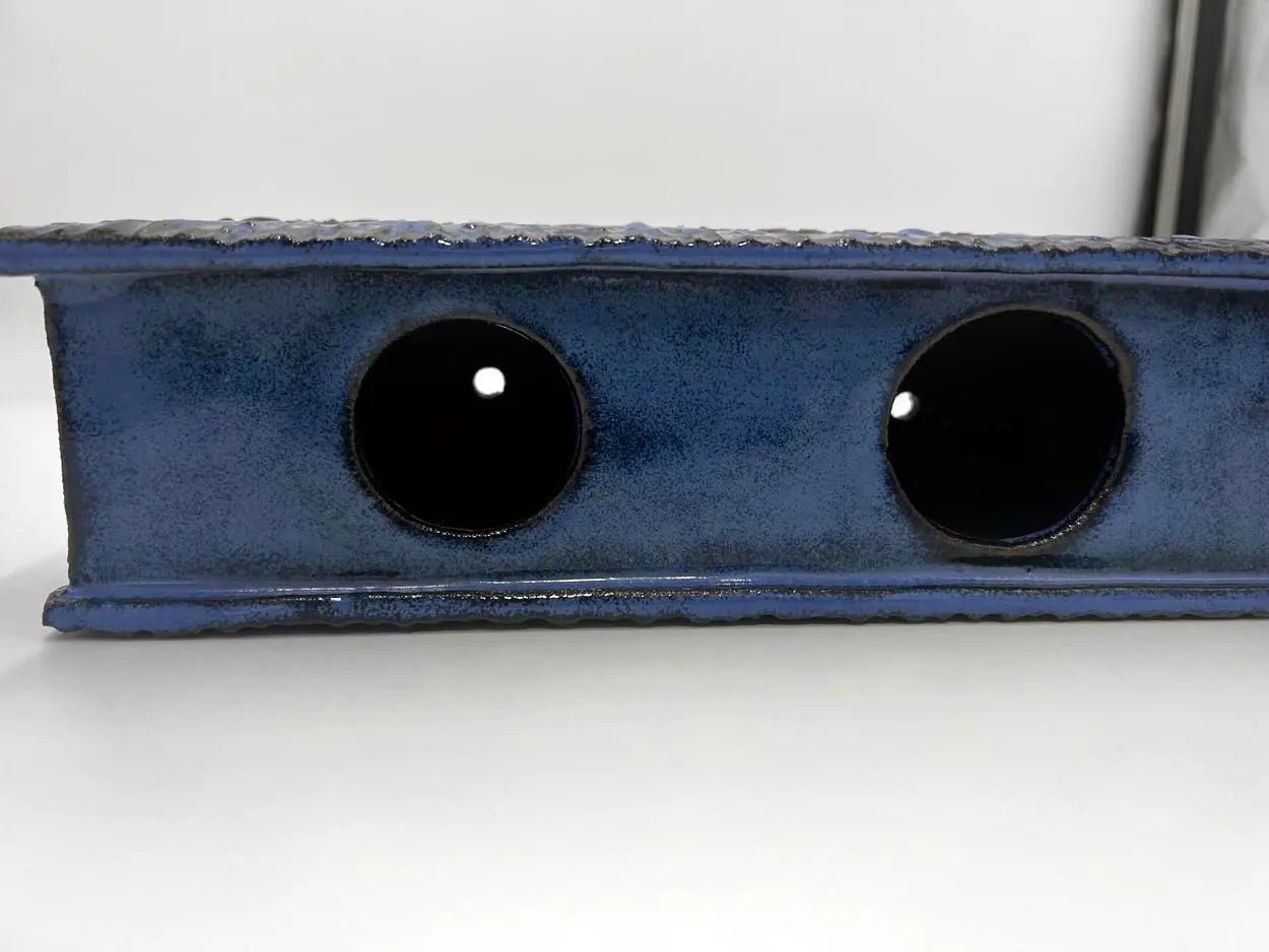 Hand Carved Extra Long Midnight Blue & Black Ceramic Planter for 3 Plants - Perfect for Indoor Succulents, Home Decor, and Office Desk Accessories