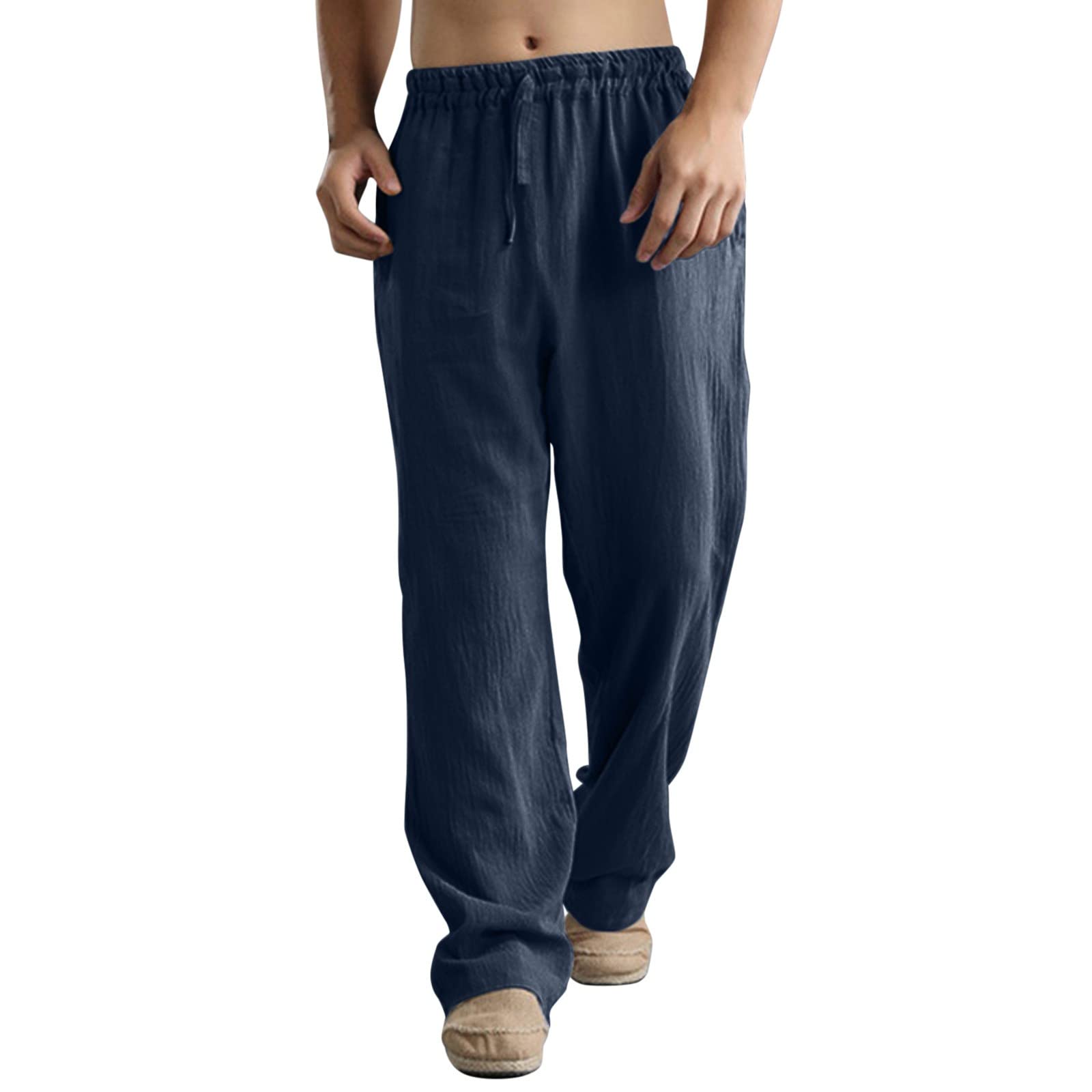 Gillberry Men's Linen Pants - Big & Tall Black Joggers for Slim Fit | Comfortable Casual Wear for Summer, Travel & Lounge