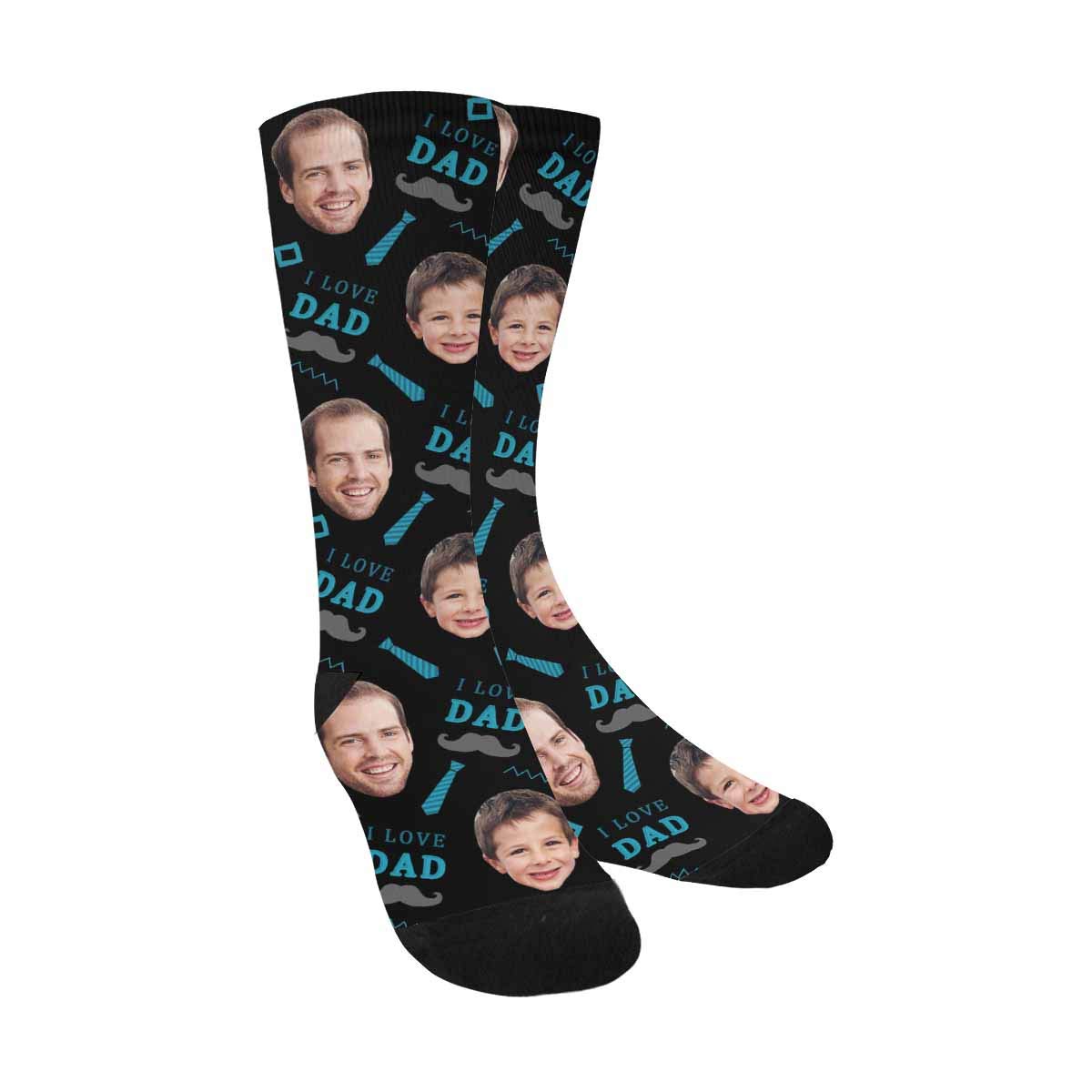 Custom Printed Photo Socks - Personalized Dad Beard & Necktie Design Crew Socks for Men (Green) - Perfect Gift for Father's Day, Birthday & Christmas