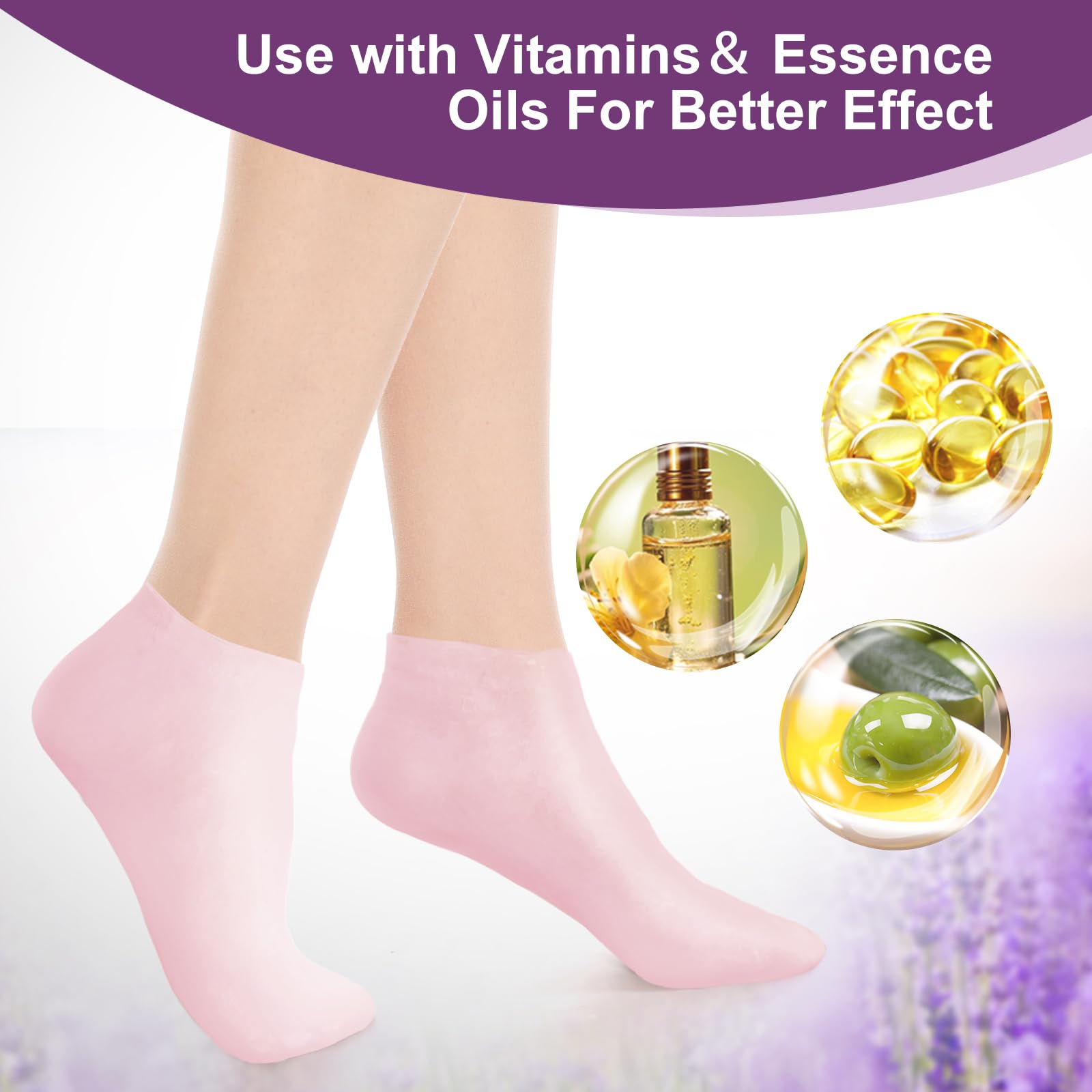 NOVAYARDTM Silicone Moisturizing Socks for Dry Cracked Feet - Anti-Slip Gel Foot Care Socks (3 Pairs: Pink, Nude & White, XL) - Perfect for Overnight Foot Treatment, Pedicure & Cracked Heel Recovery