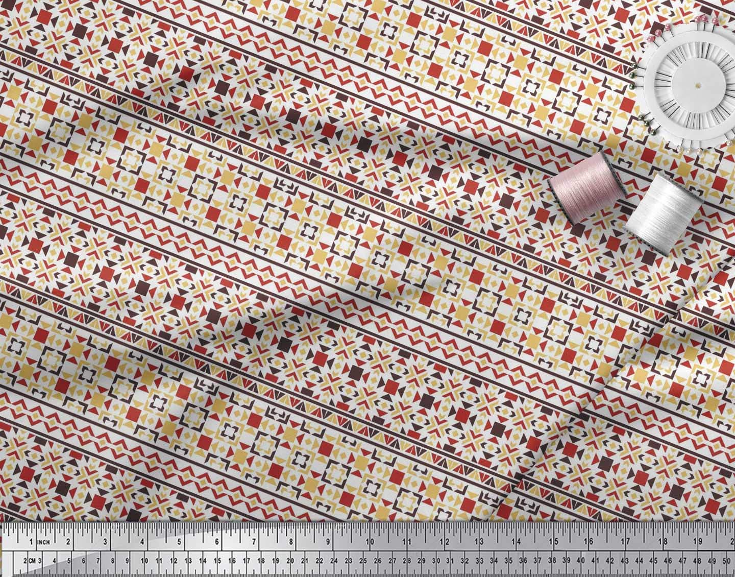 Soimoi Moss Georgette Brown Fabric by The Yard - 42 Inch Wide Aztec Geometric Printed Material for Dresses, Curtains & Home Decor | Tribal Contemporary Fusion Fashion Fabric