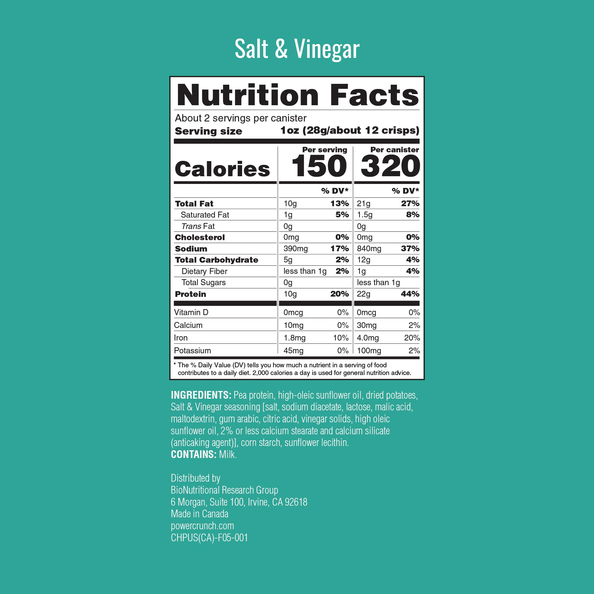 Power Crunch Protein CRISPS - High Protein Potato Style Chips, Salt & Vinegar Flavor, 10g Protein per Serving, 1.05oz (Pack of 6) | Healthy Snack for Gym, Keto Diet & On-the-Go Nutrition