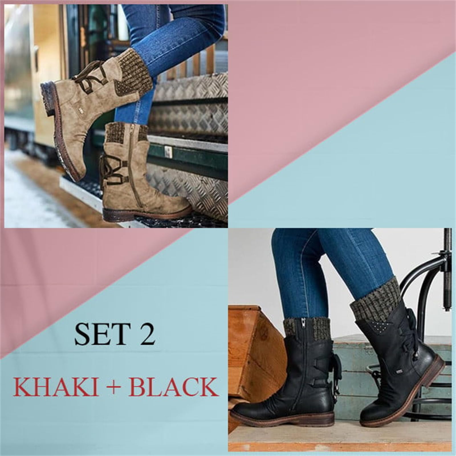 Heccie Women's Wide Calf Lace Up Boots with Built-in Socks - Black Lockable Ankle Boots for Winter Fashion & Outdoor Activities