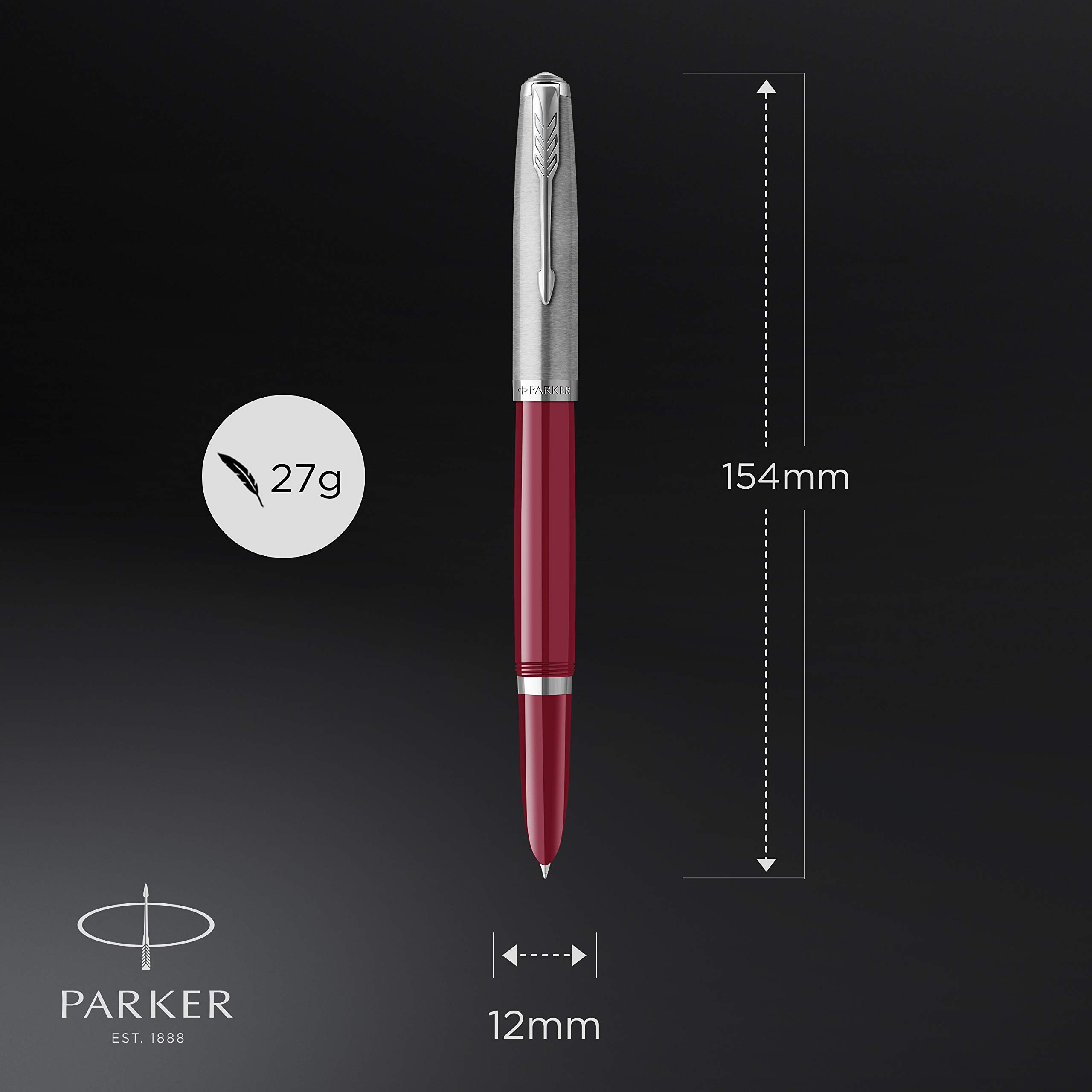 Parker 51 Fountain Pen - Burgundy Barrel with Chrome Trim, Fine Nib, Includes Black Ink Cartridge & Gift Box - Premium Writing Instrument for Professionals, Collectors & Gift Giving