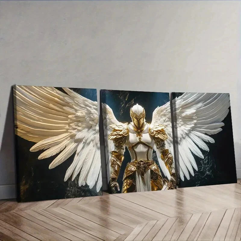 3-Piece Angel in White and Golden Armor Wall Art Set - 40x60cm Framed Canvas Prints | High-Quality Australian-Made Home Decor | Perfect for Living Room, Bedroom & Office Decorations