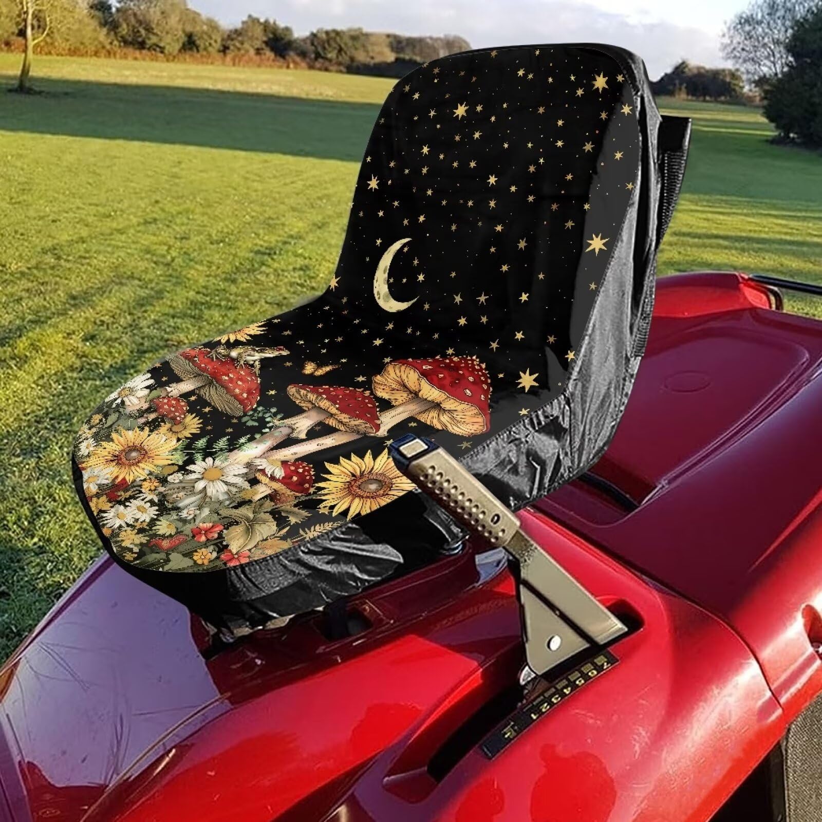 Heavy Duty Tractor Seat Cover - Comfortable Cushioned Agricultural & Industrial Vehicle Seat Cushion Cover with Mushroom Moon Print | Durable for Farming, Construction & Outdoor Work
