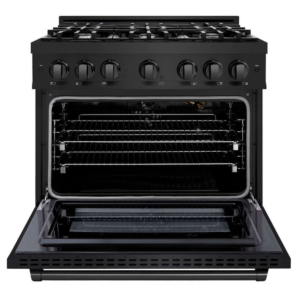ZLINE 36 Inch 5.2 Cu. Ft. Professional Gas Range with 6 Burner Cooktop & Convection Oven - Black Stainless Steel (HGRB 36) - Perfect for Home Chefs & Modern Kitchens
