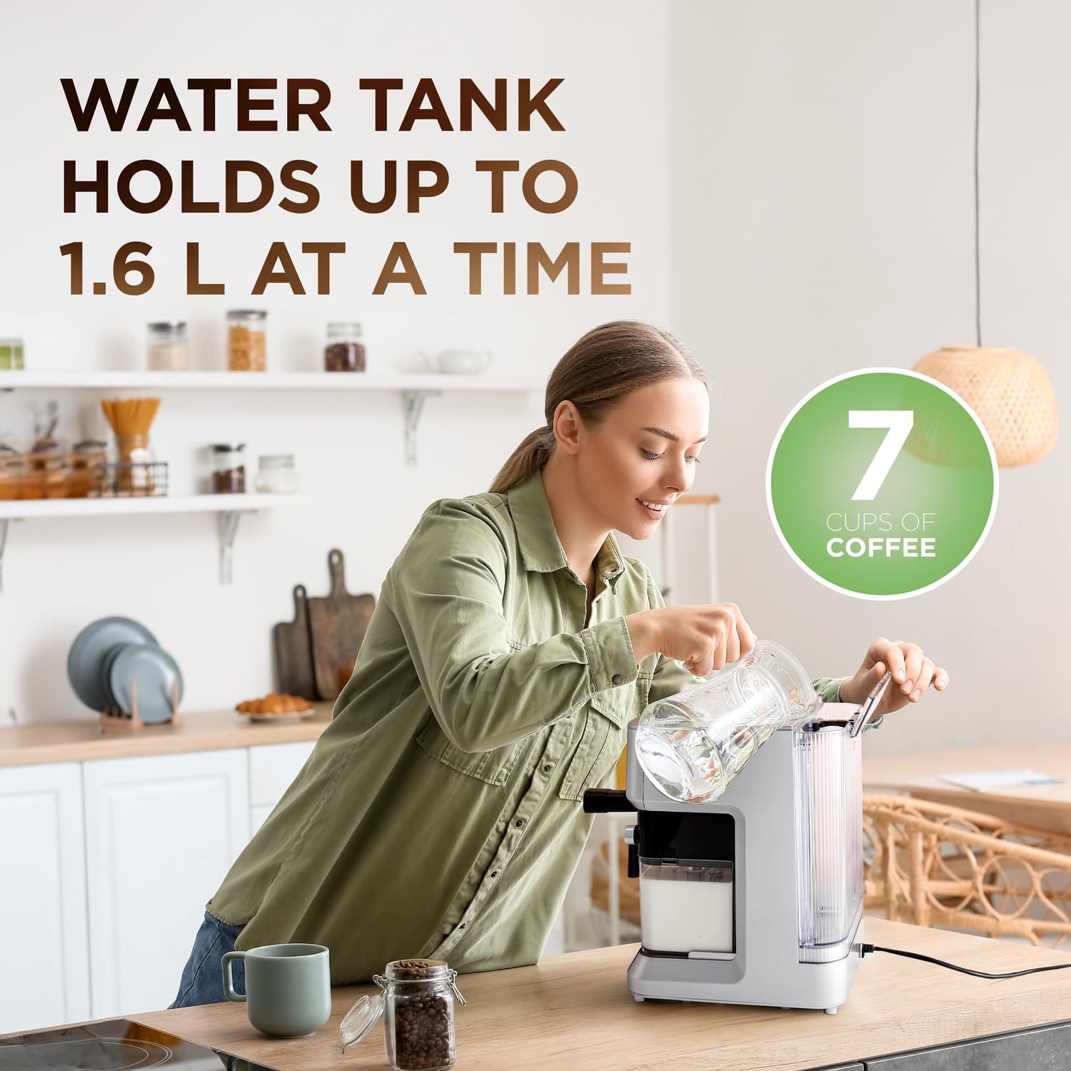 Ivation 58mm Espresso & Cappuccino Machine with Milk Frother - Home Coffee Maker for Single & Double Shots - Makes Espresso, Latte, Cappuccino - Auto Clean & Descale Feature - Detachable Milk Reservoir - Perfect for Home Baristas & Coffee Lovers