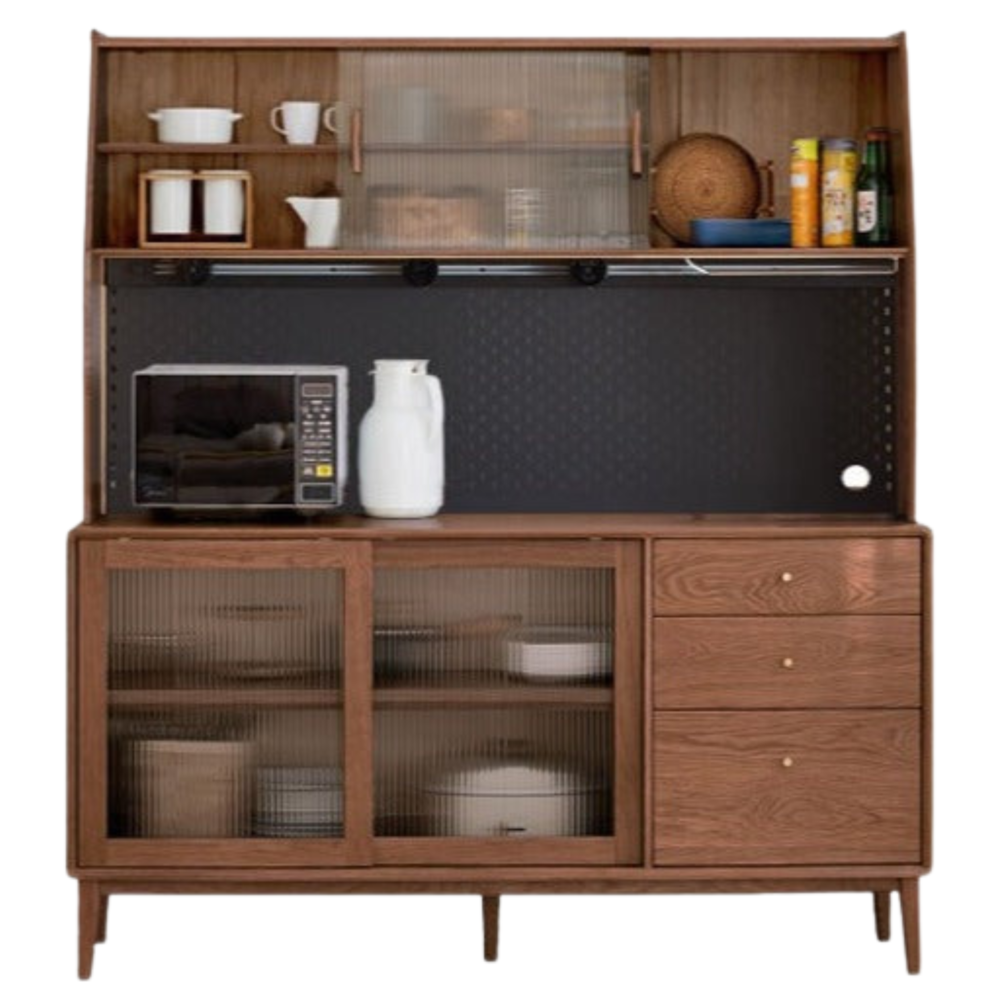 70.9x15.8x68.1 inch / 180x40x173сm / Walnut color / sideboard + perforated board upper seat + new Lan electric rail