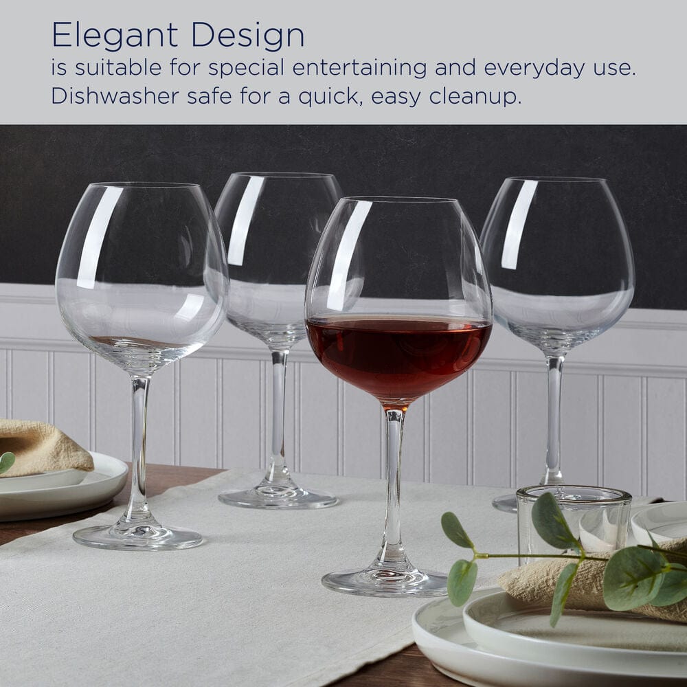 Premium Lana Set of 4 Red Wine Balloon Glasses - Elegant Large Bowl Crystal Stemware for Cabernet, Merlot & Bordeaux - Perfect for Dinner Parties, Romantic Dates & Wine Tasting Events