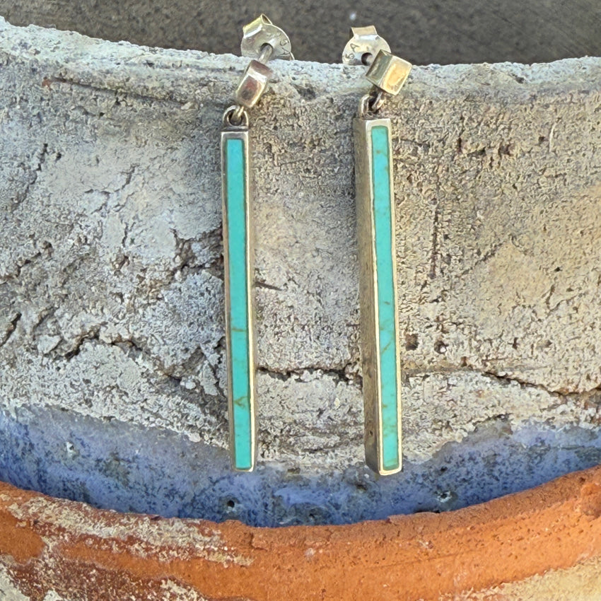 Sterling Silver Turquoise Inlay Stick Pierced Post Earrings for Women | Handmade Native American Style Jewelry | Perfect for Boho, Western & Everyday Wear