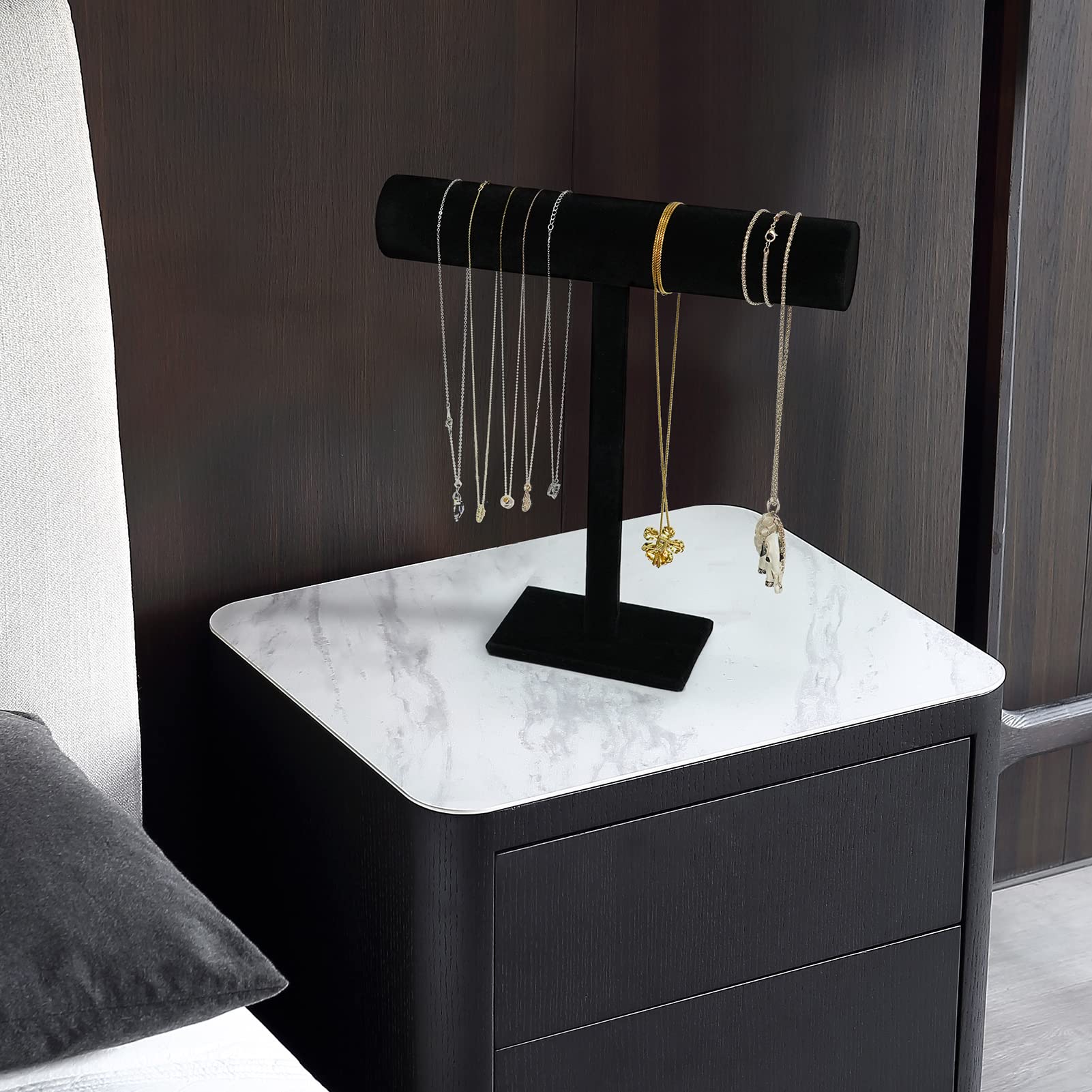 G Ganen T-Bar Necklace Holder - Black Velvet Jewelry Display Stand for Necklaces, Chains, Bracelets & Watches (12