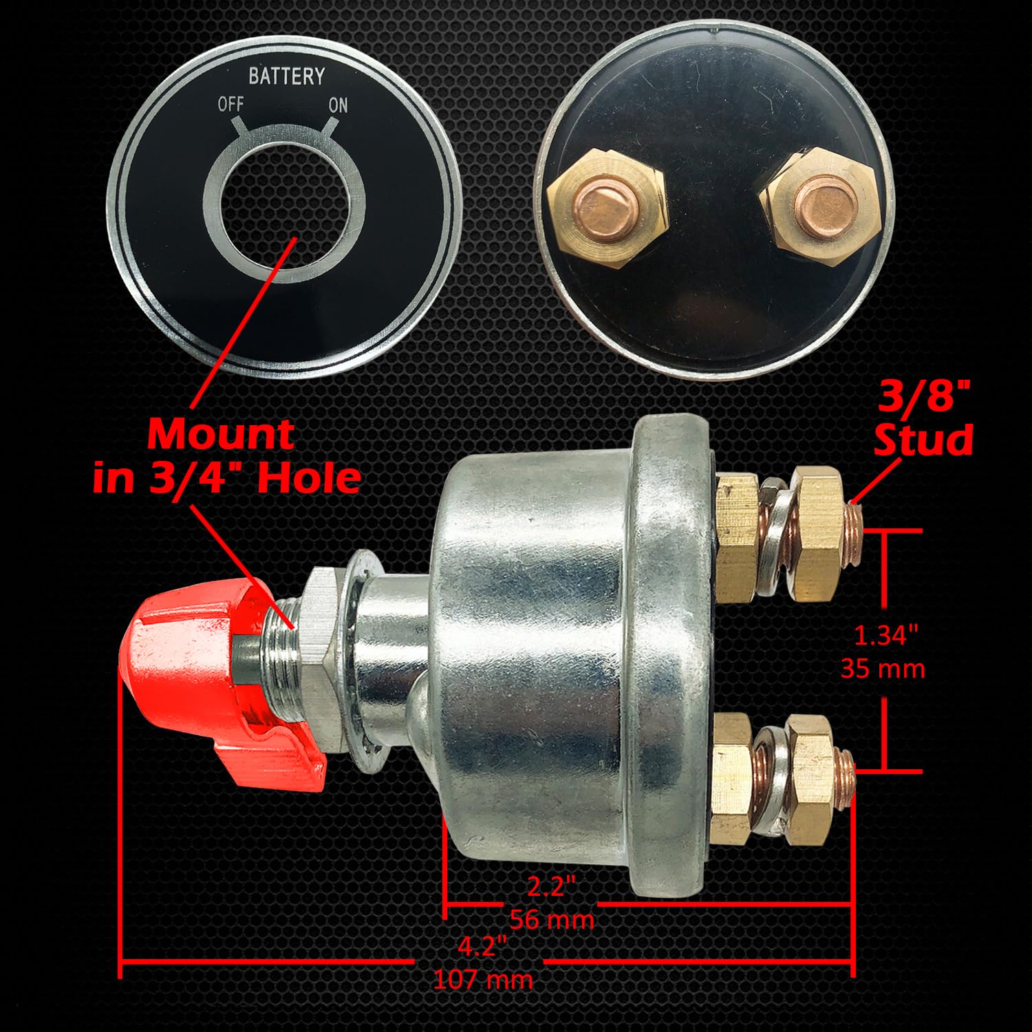 Ampper 12-24V Heavy Duty Battery Disconnect Switch - 300A On/Off Power Isolator for Car, Truck, RV, Boat & Marine Use - Perfect for Vehicle Storage, Maintenance & Emergency Power Cutoff