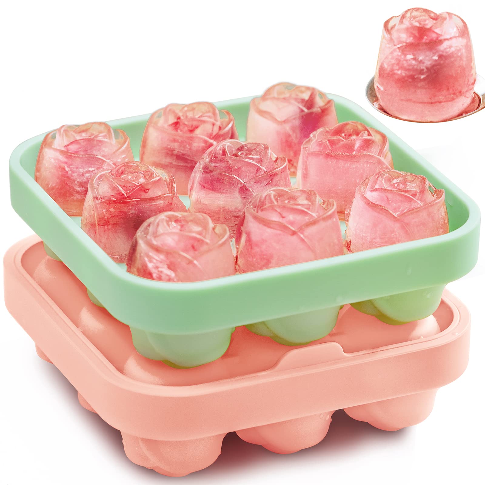 Rose Shaped Ice Cube Tray - Silicone Ice Molds Makes 9 x 1.2