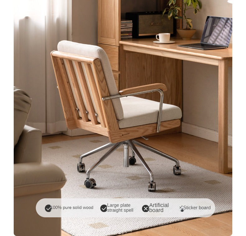 Premium Oak Solid Wood Office Chair with Lumbar Support - Ergonomic Design for Home & Office Workspaces, Conference Rooms, and Study Areas