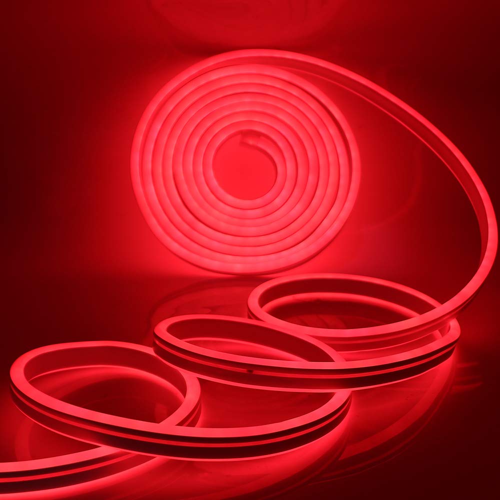 XUNATA Dimmable LED Neon Strip Lights - 56ft/17m Flexible Waterproof Rope Light with Remote, 120 LEDs/M, 2835 SMD for Home, Party & Wedding Decoration (Red, AC 110-120V) | Perfect for Bedroom, Bar, Signage & Event Lighting