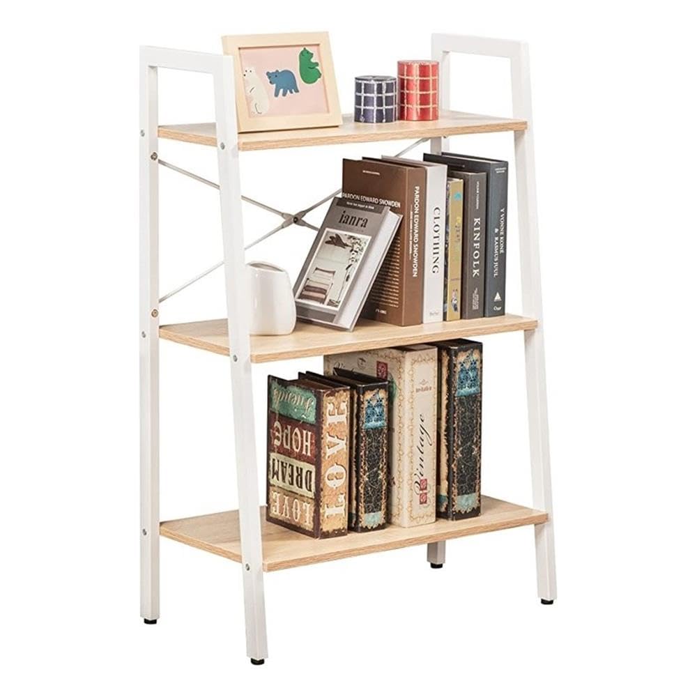 JJS Industrial 3-Tier Bookshelf - Rustic Freestanding Bookcase Storage Shelf for Home Office & Living Room | Oak/White Finish | Perfect for Organizing Books, Plants & Decorative Items