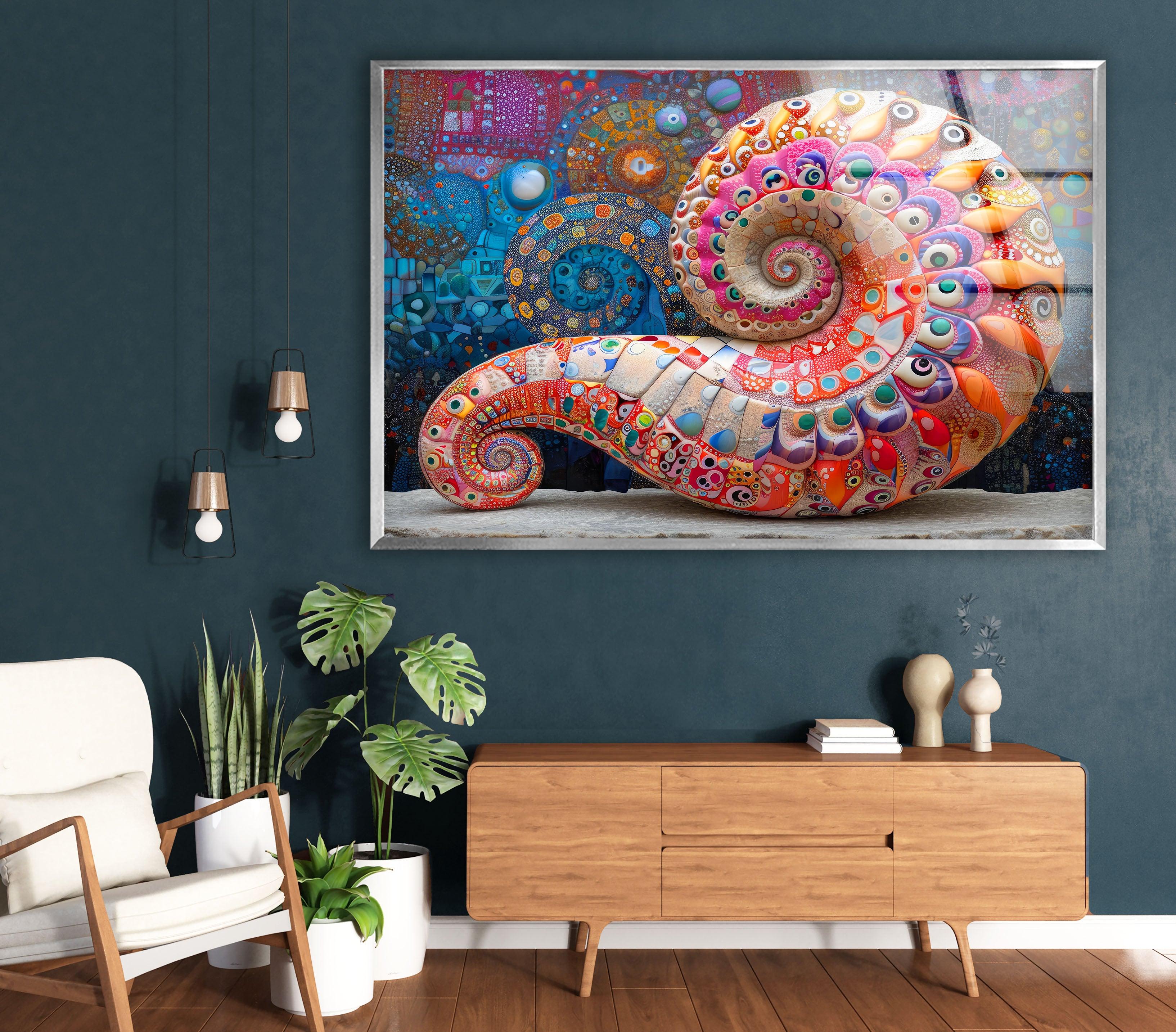 Vibrant Snail Shell Glass Wall Art Decor - Handmade Mosaic Stained Glass for Home, Living Room, Bedroom, Bathroom & Office Decoration