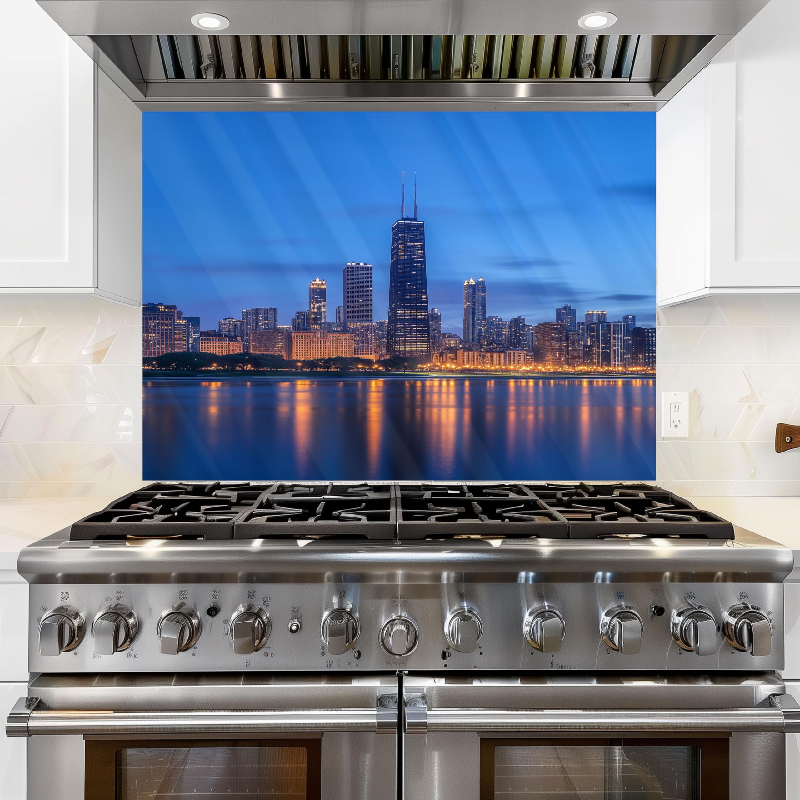 Chicago Skyline Tempered Glass Kitchen Backsplash - Peel and Stick Stove Backsplash, Easy to Clean & Heat Resistant - Perfect for Modern Kitchens, Behind Stove Protection & Stylish Home Decor