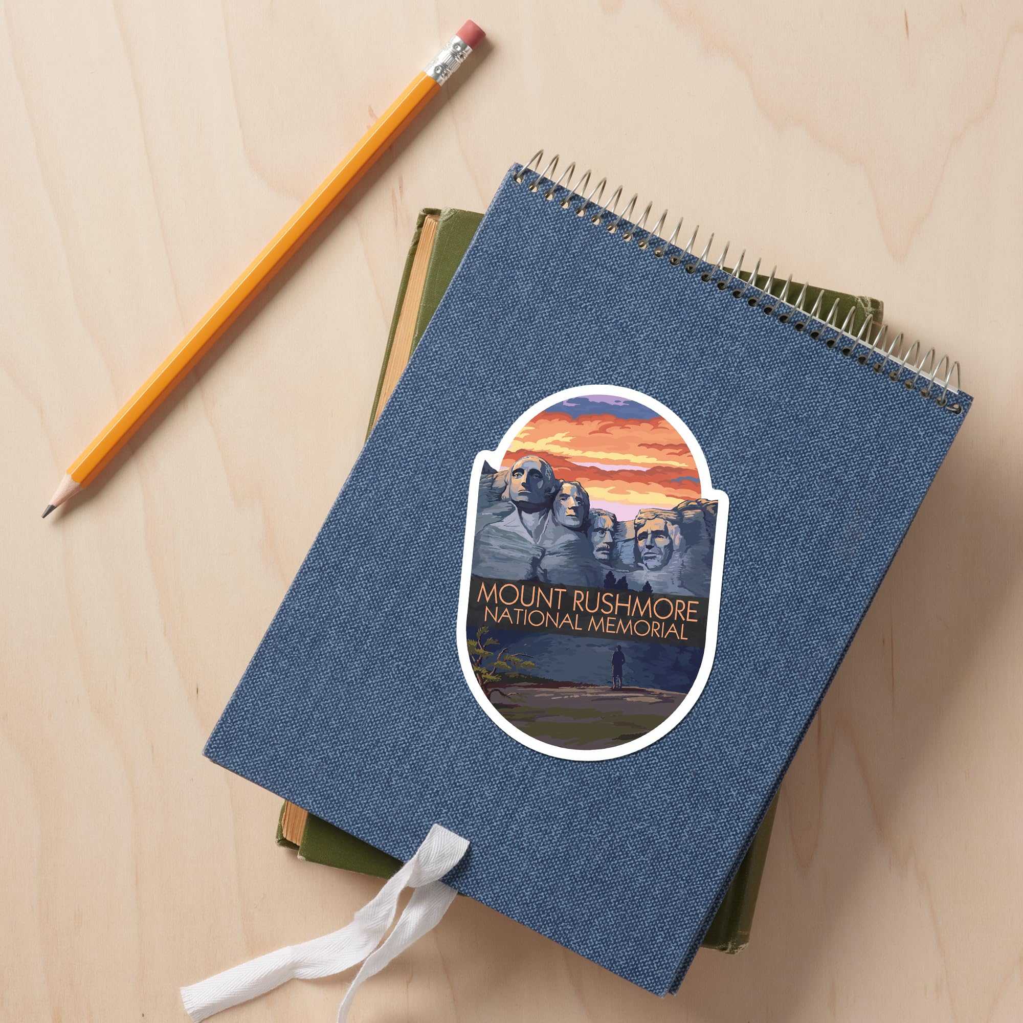 Mount Rushmore National Memorial Die Cut Vinyl Sticker - 3 to 6 Inch Waterproof Decal for Cars, Water Bottles, Laptops & Coolers - South Dakota Sunset Painterly Design - Perfect for Travel Enthusiasts & Patriotic Decor