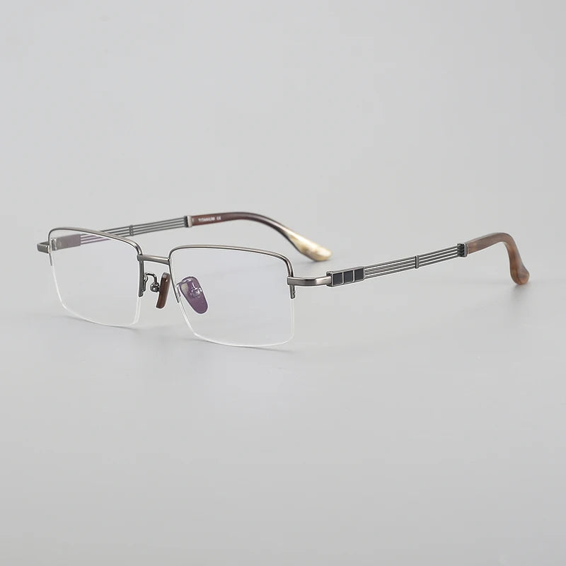 Aror Unisex Semi-Rimless Square Titanium Horn Temple Eyeglasses 494115 - Lightweight & Durable Eyewear for Work, Reading, and Fashion