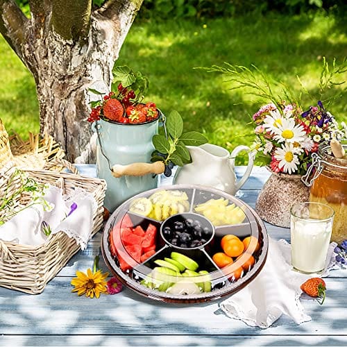 10-Piece Round Plastic Appetizer Tray with Lid - Divided Serving Tray for Parties, Buffets & Snacks | Disposable Food Storage Containers | Perfect for Kids Snacks, Fruit Platters & Vegetable Trays | Ideal for Catering, Picnics & Home Entertaining