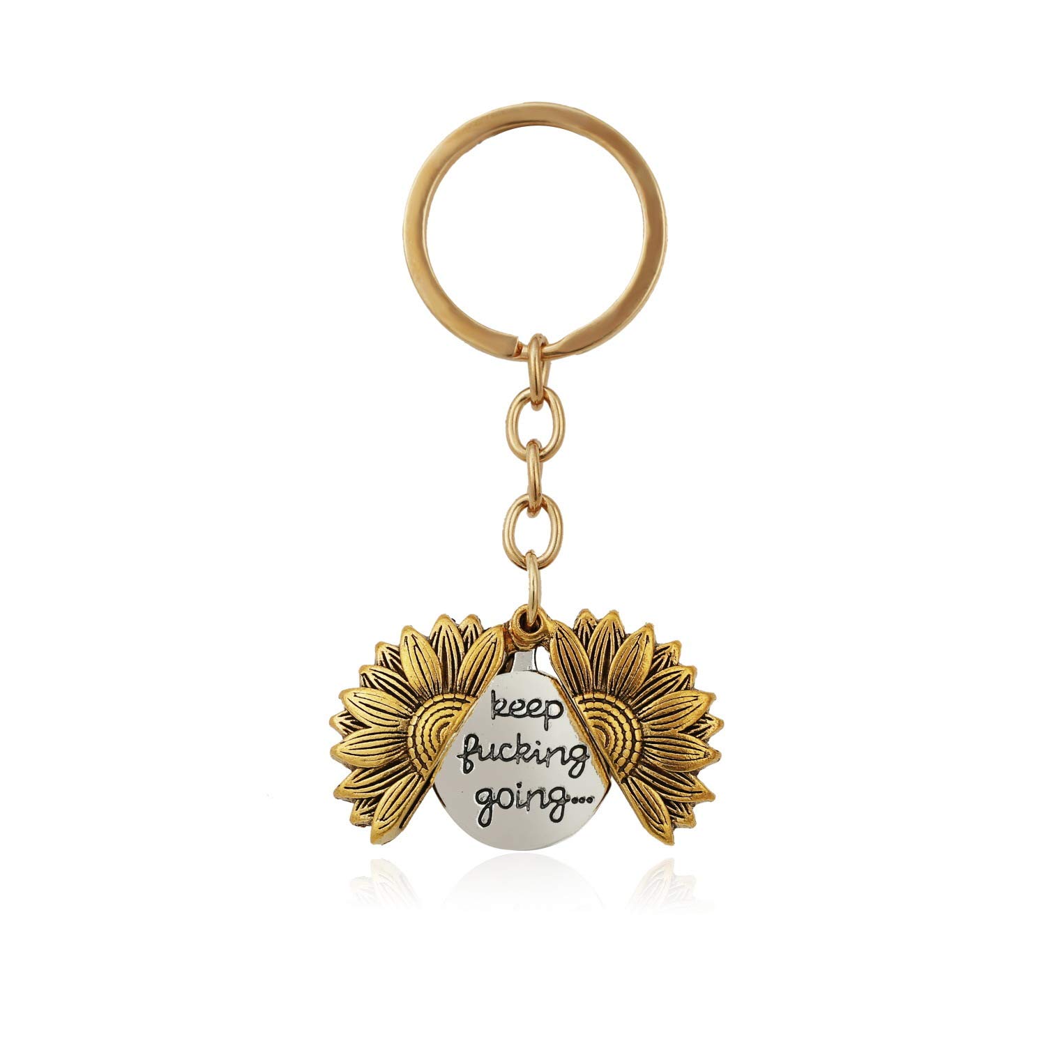 Sunflower Keychain - Inspirational Motivational Gift for Women & Men, Best Friend Birthday, Christmas, Graduation Present - 'Keep Fucking Going' Quote Keychain - Perfect for Daily Use, Backpacks, Gifts & Encouragement
