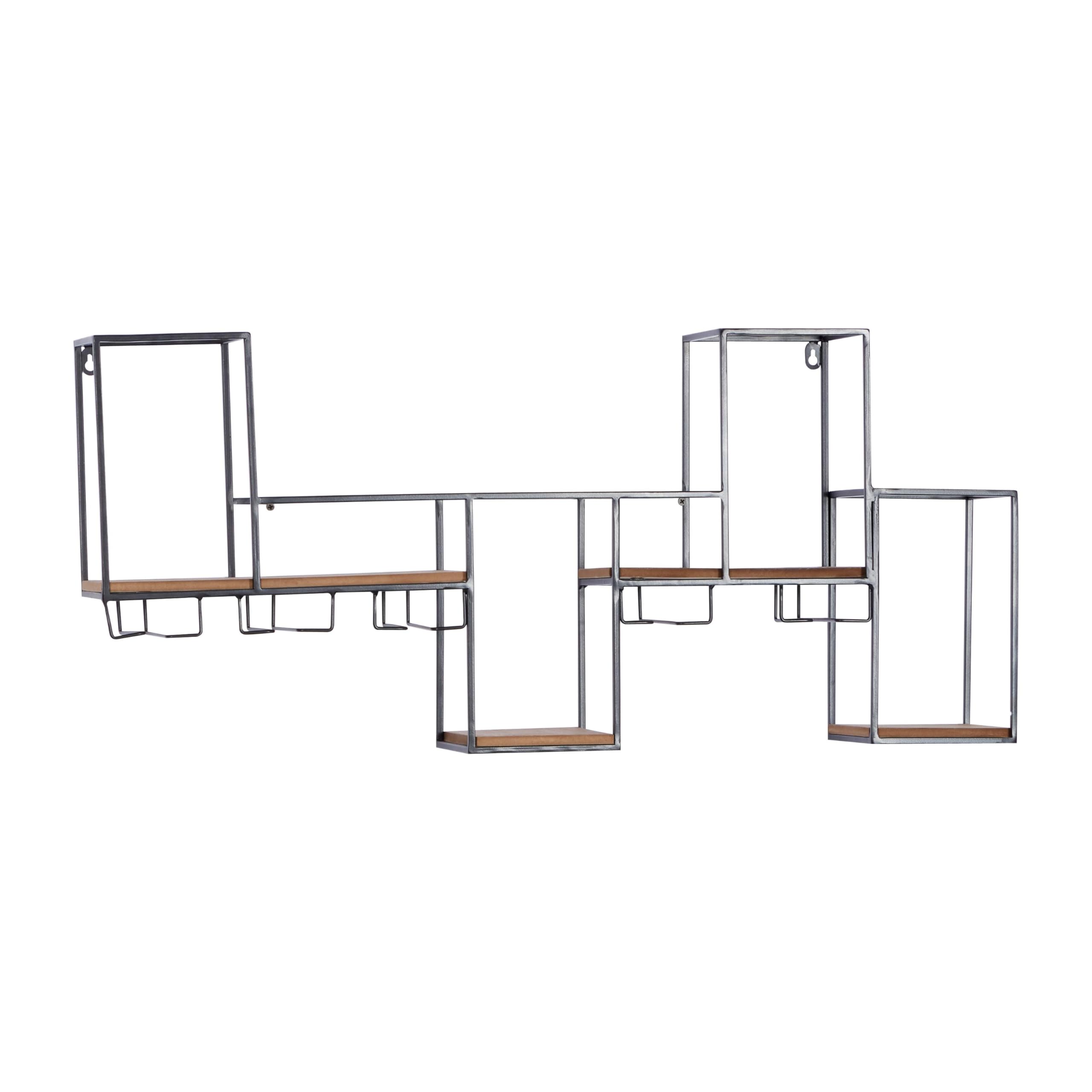 Deco 79 Black Metal Geometric Wall Mounted Wine Rack - Holds 7 Bottles & 5 Glasses - 36