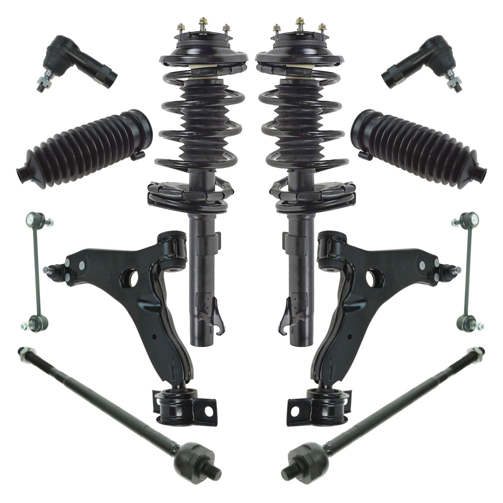 Complete Front Steering & Suspension Kit for Ford - Strut Assembly, Coil Spring, Control Arm with Ball Joint, Rack & Pinion, Stabilizer Link & Tie Rod | Smooth Ride & Precise Handling | Ideal for City Driving, Highway Cruising & Off-Road Adventures