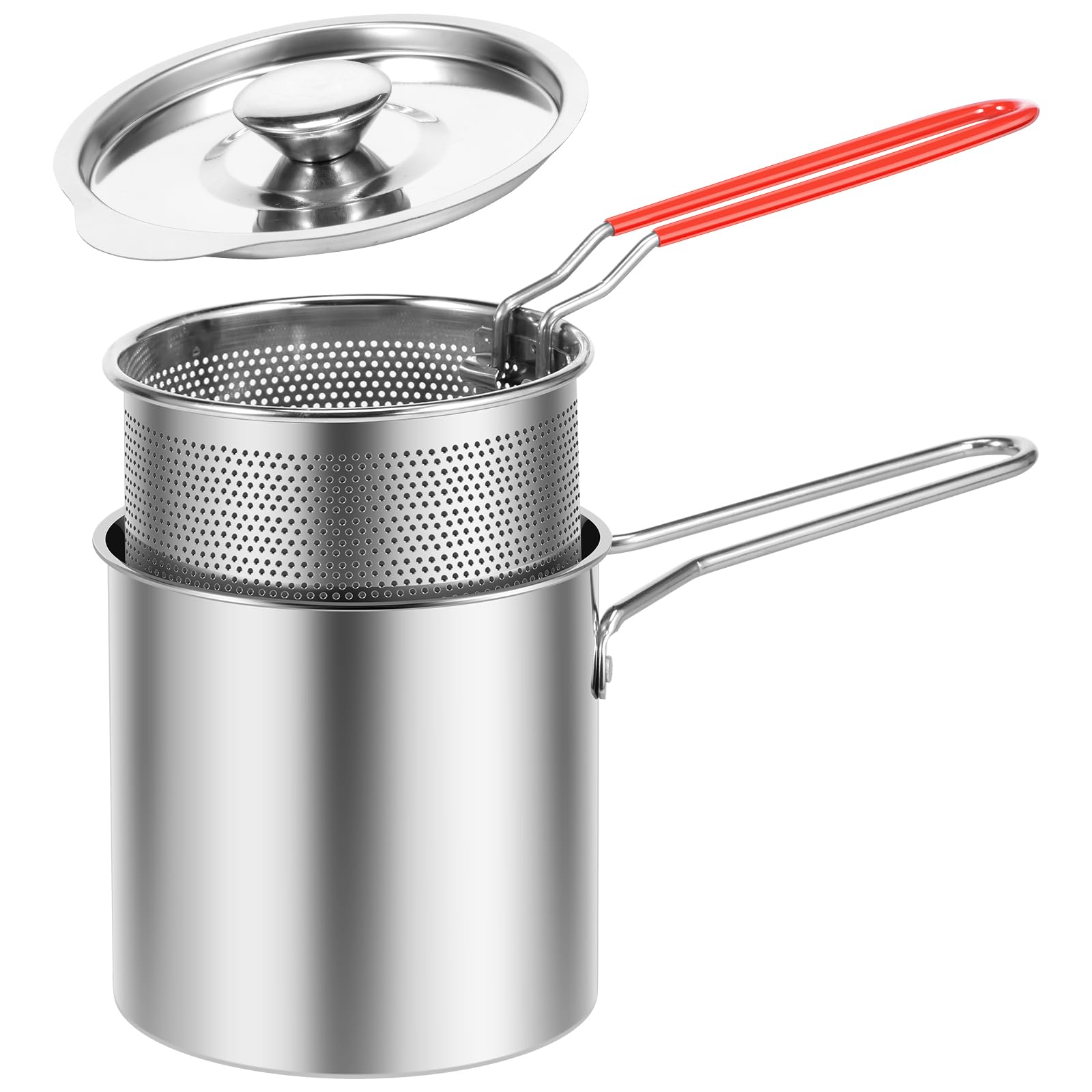 Mini Stainless Steel Deep Fryer Pot with Handle & Strainer Basket - Small Oil Fryer for Home Kitchen | Food Grade Deep Fryer with Lid | Perfect for Frying Fish, Shrimp, Chicken, French Fries | Portable Cooking Pot for Camping & Outdoor Use (3)