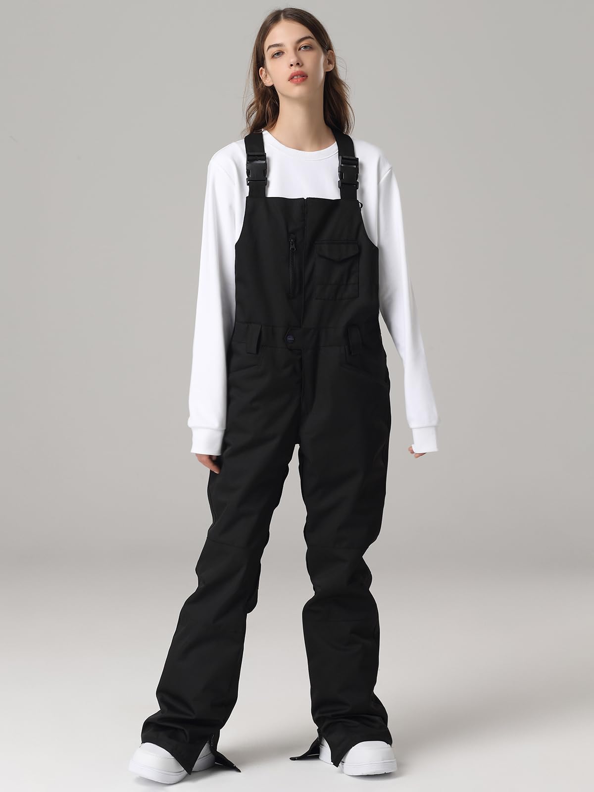 SEARIPE Women's Waterproof Ski Pants Insulated Snow Bib Overalls - Adjustable Ripstop Snowboard Pants for Skiing & Winter Sports (Black, Medium)