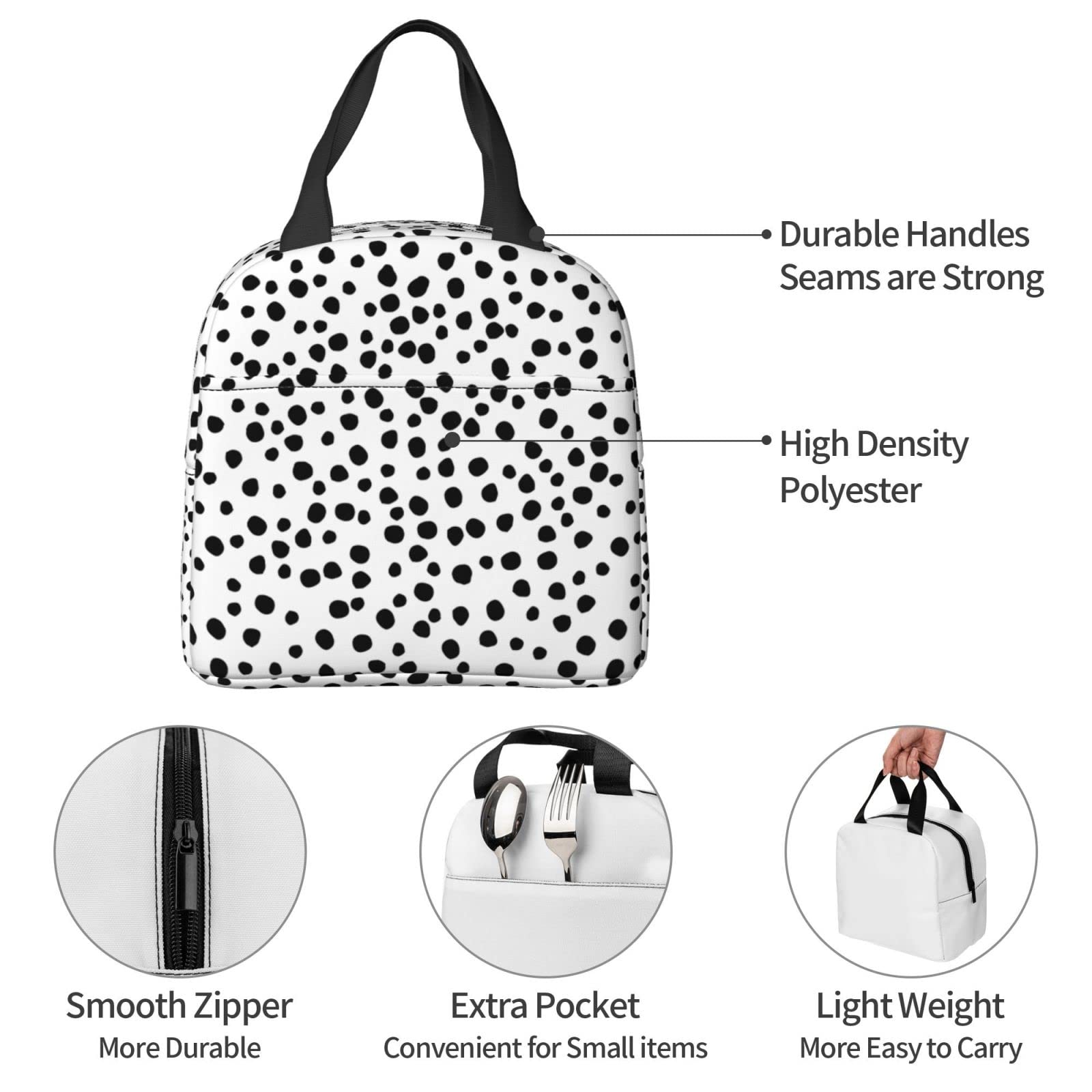 Polka Dot Insulated Lunch Box for Women, Men, Kids - Reusable & Washable Thermal Lunch Bag for School, Office, Picnics & Outdoor Activities