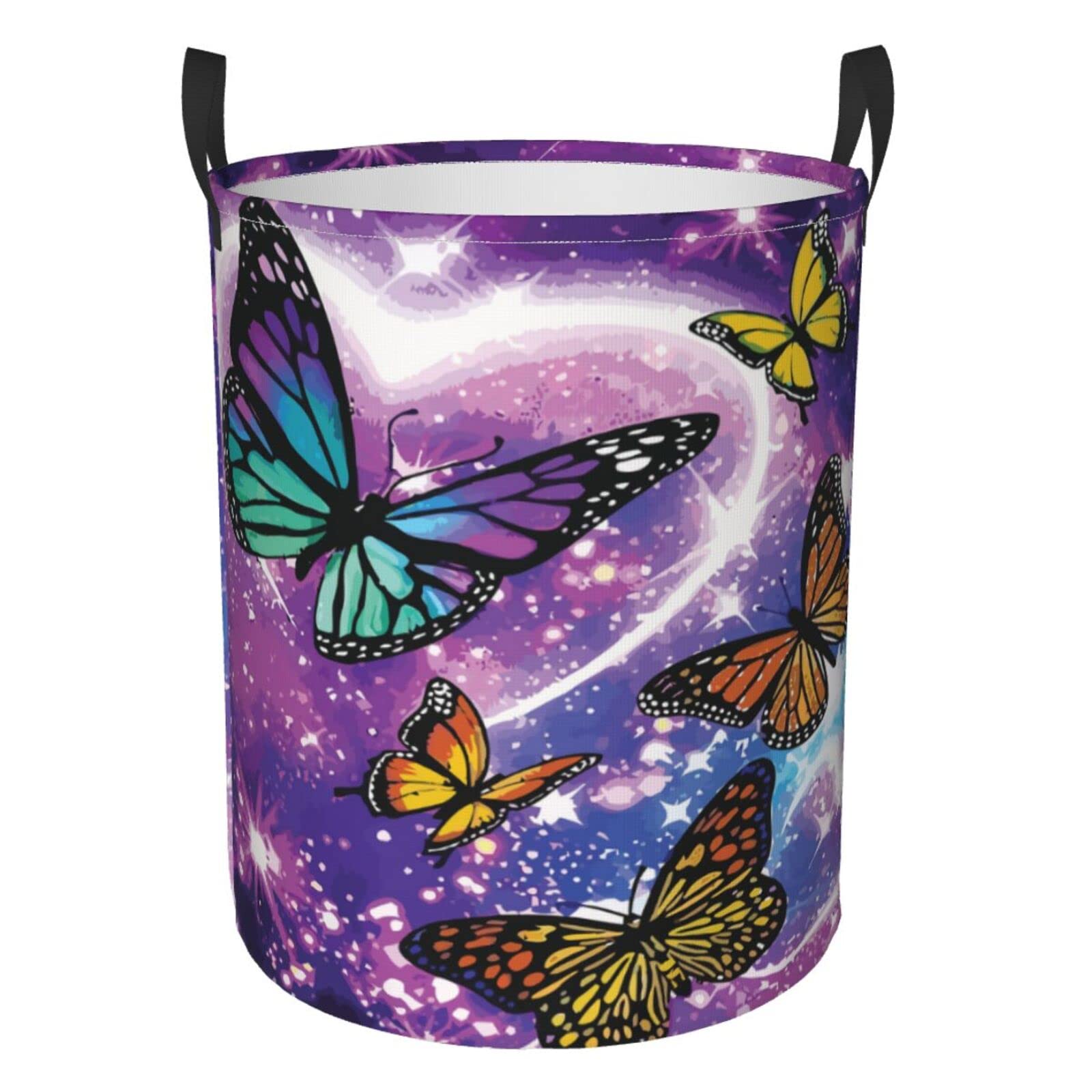 FeHuew Galaxy Heart Shape Collapsible Laundry Basket with Handle - Waterproof Fabric Hamper for Clothes, Toys & Storage | Foldable Organizer Bin for Bedroom, Bathroom & Dorm | Large Capacity Dirty Clothes Basket (Pink/Blue) - Perfect for Laundry Room, Kids Room & College Dorm Organization
