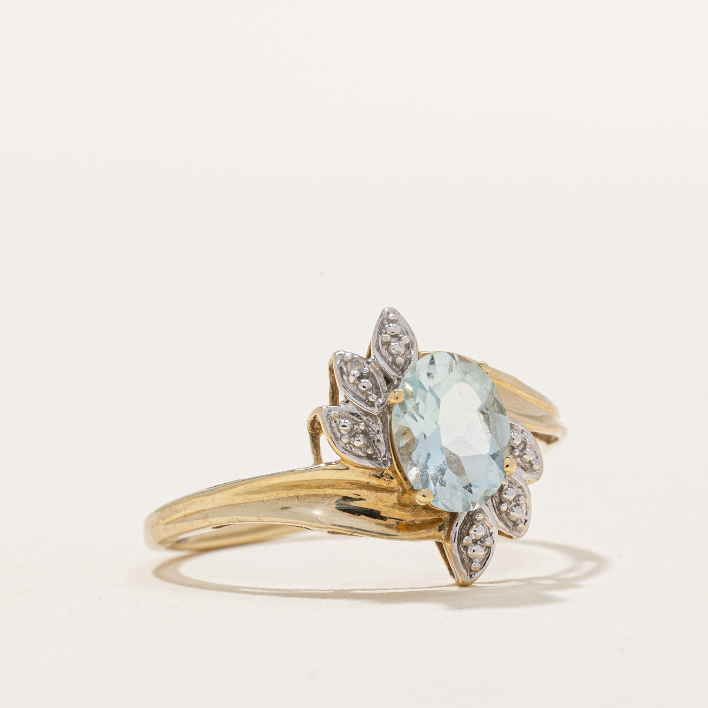 Exquisite Aquamarine & Diamond Bypass Ring - 0.80ct Natural Aqua & 0.005ctw Diamonds - Size 7 - Perfect for Engagement, Anniversary & Special Occasion Gifts