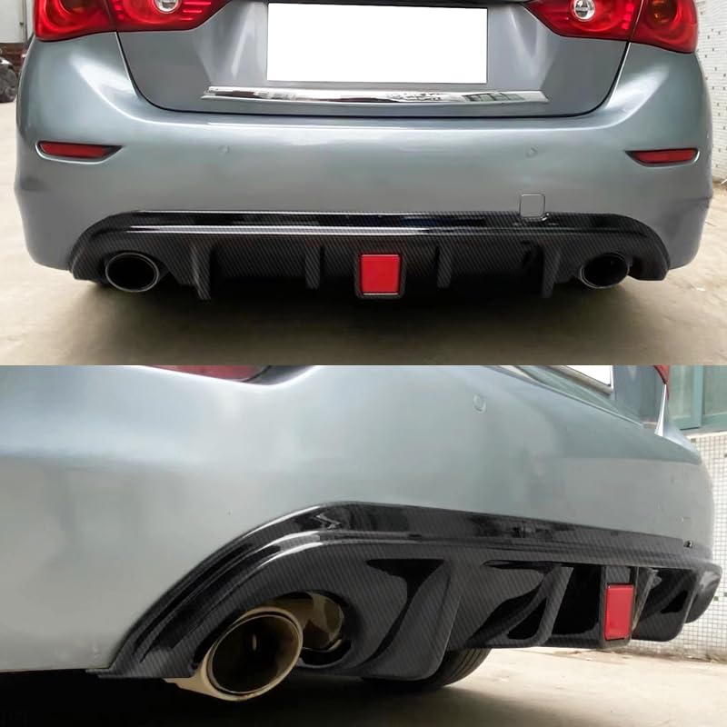 IKON MOTORSPORTS Rear Diffuser for 2014-2017 Infiniti Q50 - Carbon Fiber Style PP Bumper Lip Spoiler with LED Brake Light | Aerodynamic Upgrade | Street Racing & Car Show Accessories
